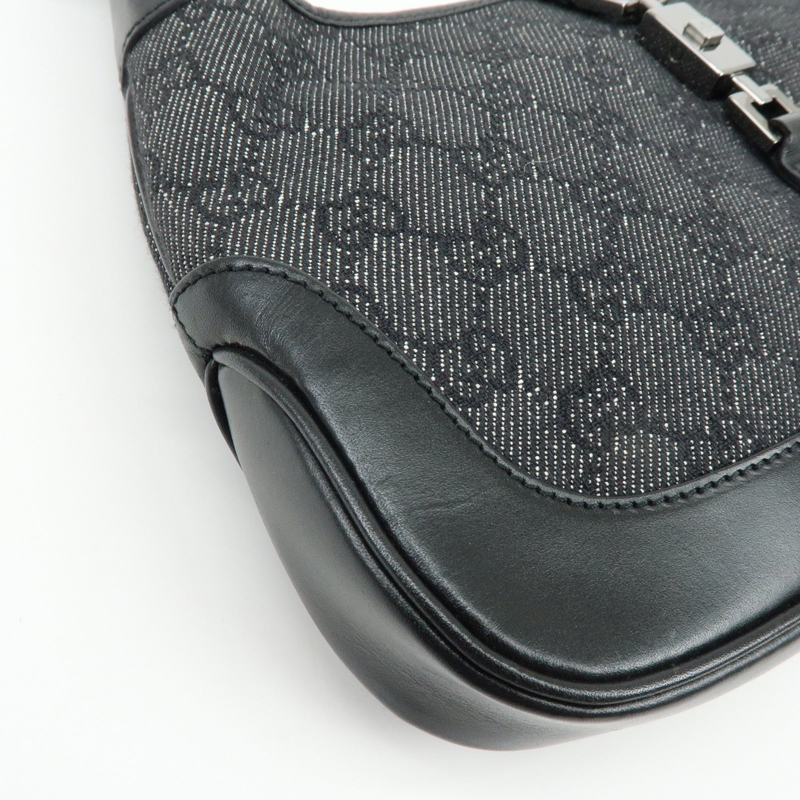 GUCCI Jackie GG Denim Leather Shoulder Bag Black 01147・001013