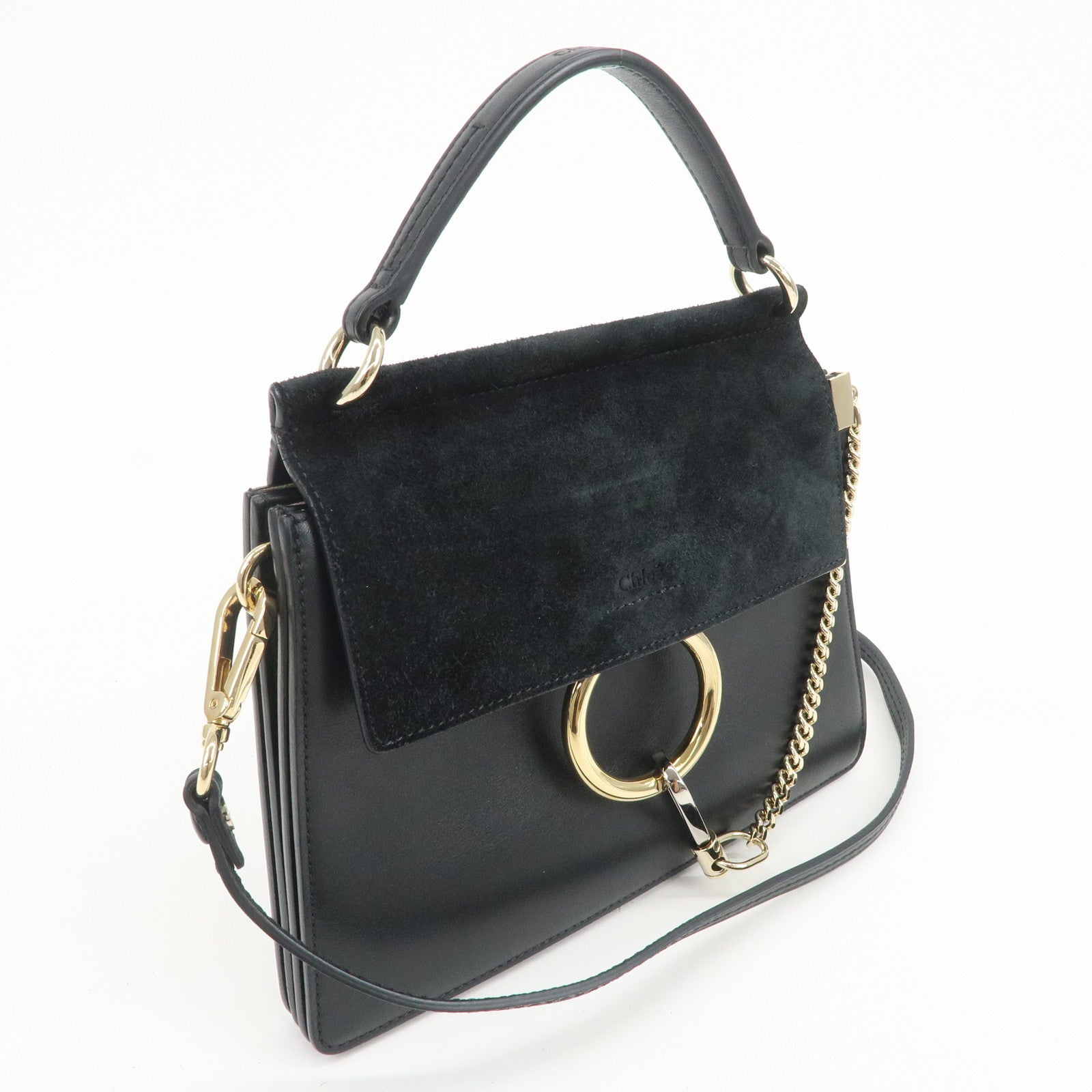 Chloe Faye Suede Leather 2Way Bag Hand Bag Shoulder Bag Black