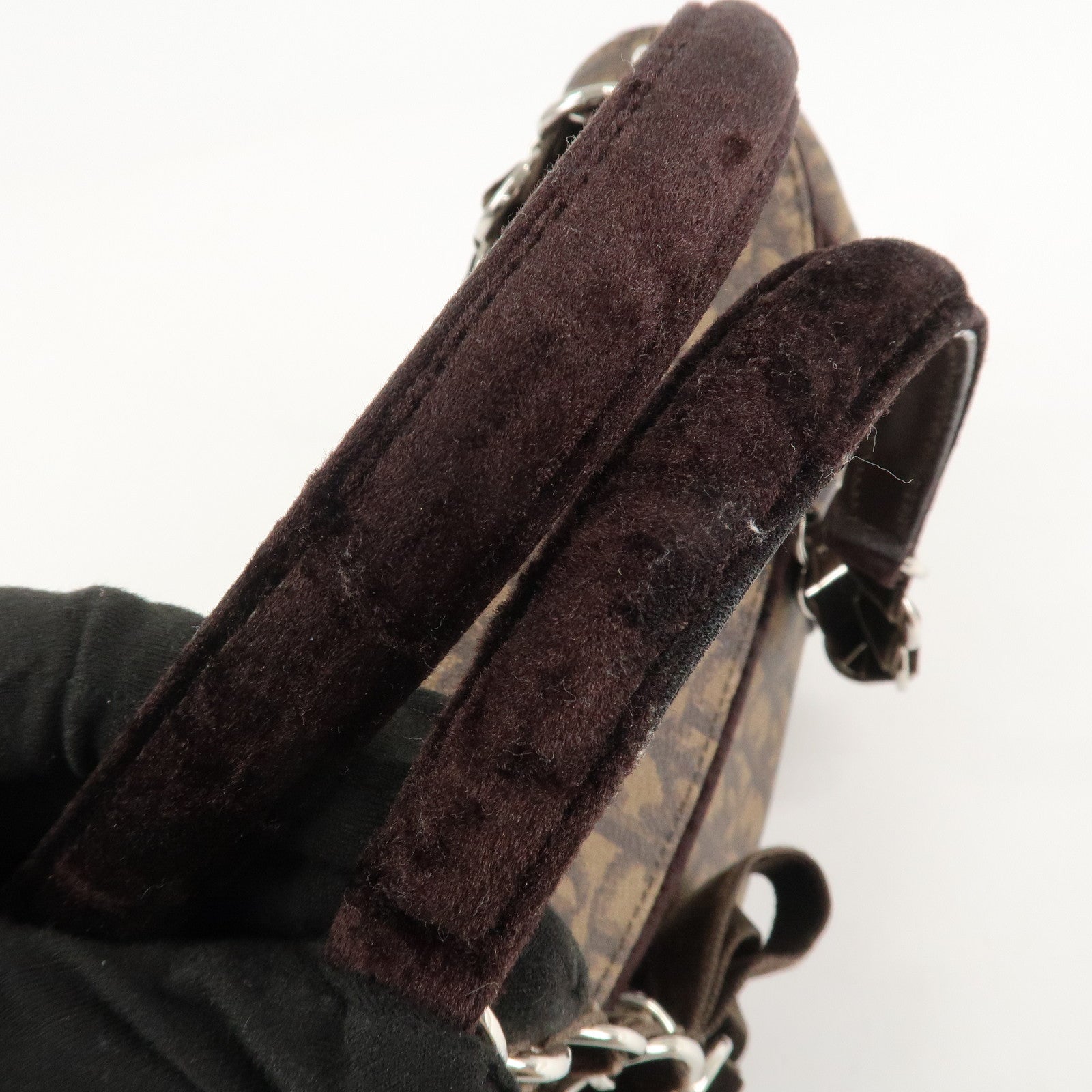 Christian Dior Trotter Romantic PVC Suede Hand Bag Brown