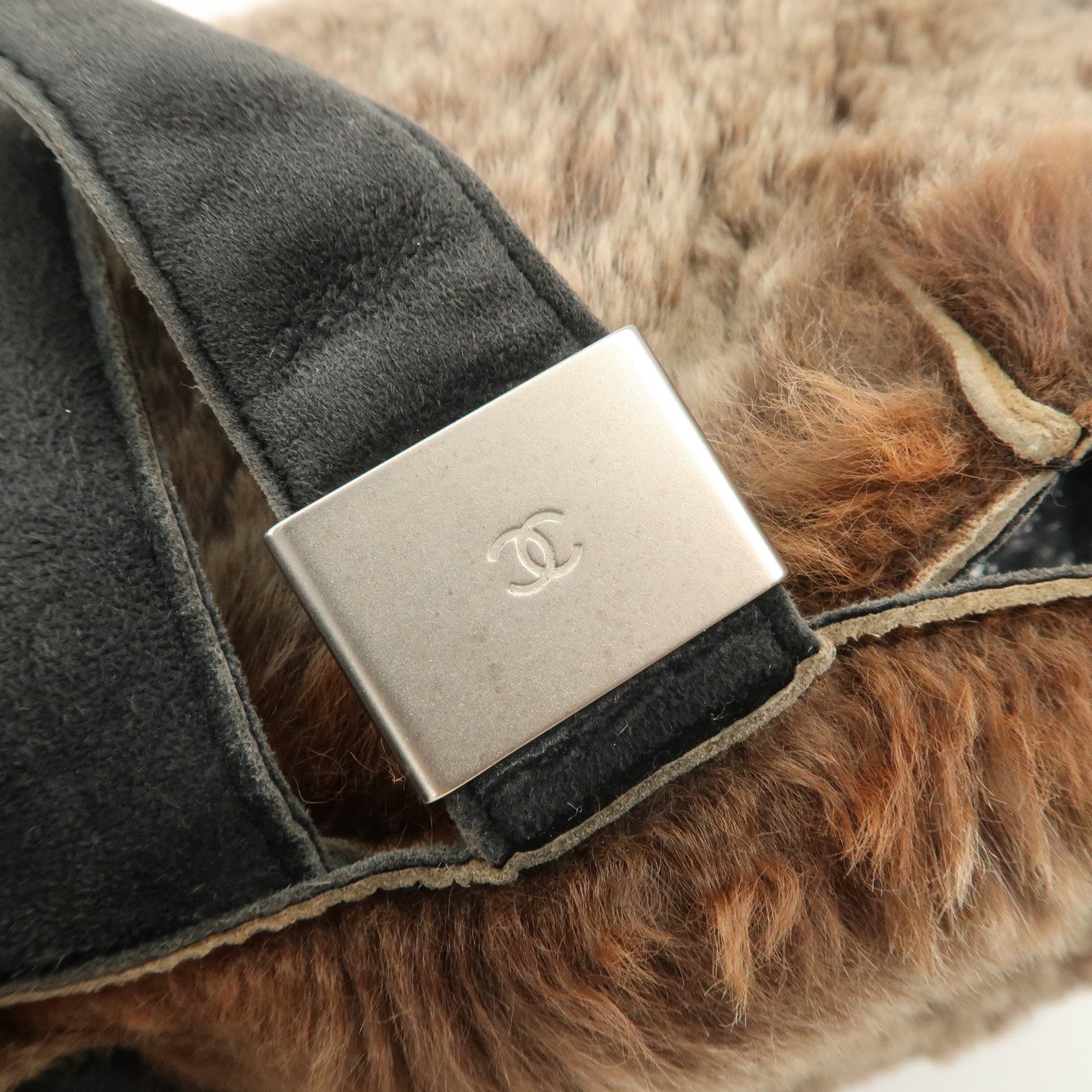 CHANEL COCO Mark Lapin Suede Tote Bag Hand Bag Shoulder Bag Brown
