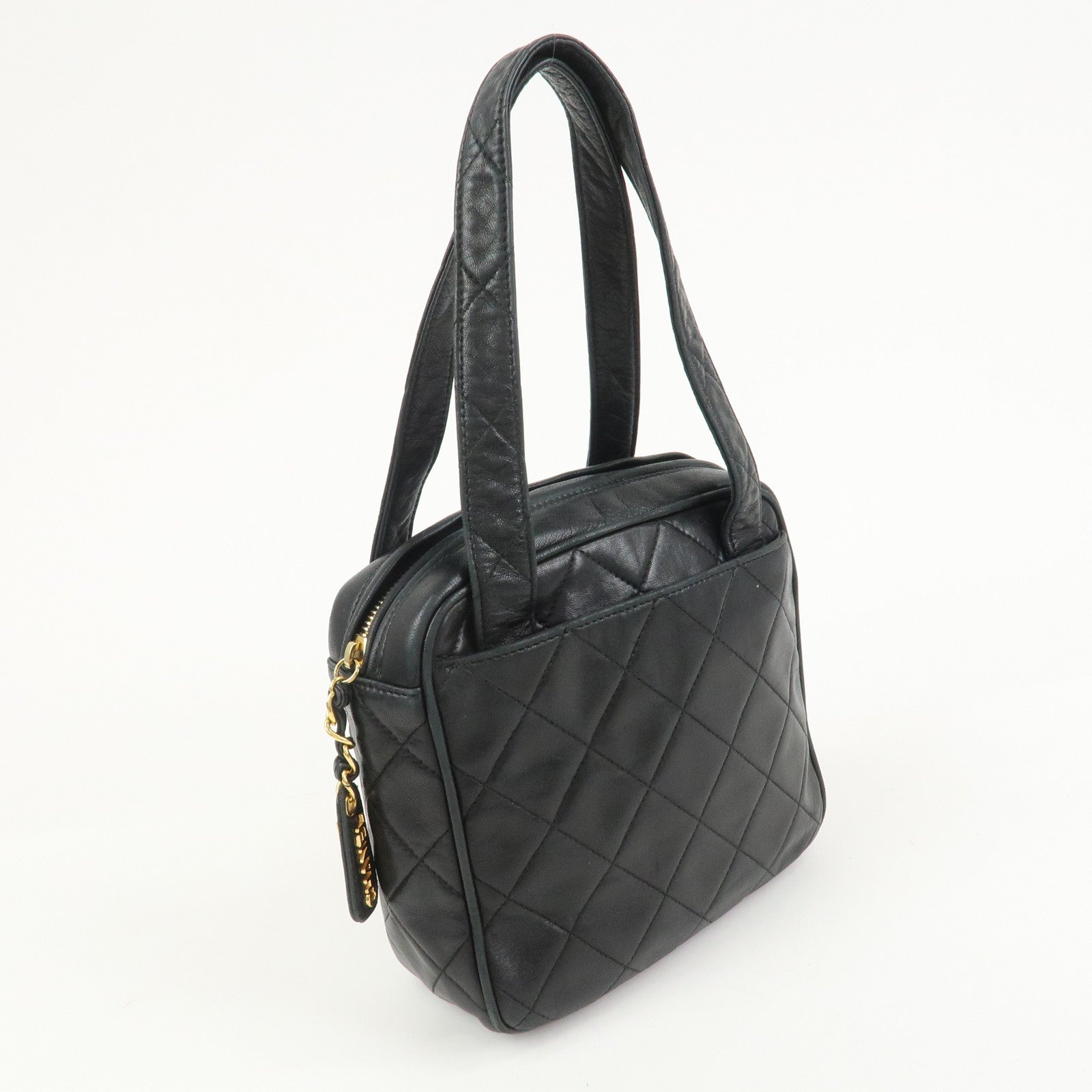 CHANEL Matelasse COCO Mark Lamb Skin Hand Bag Black