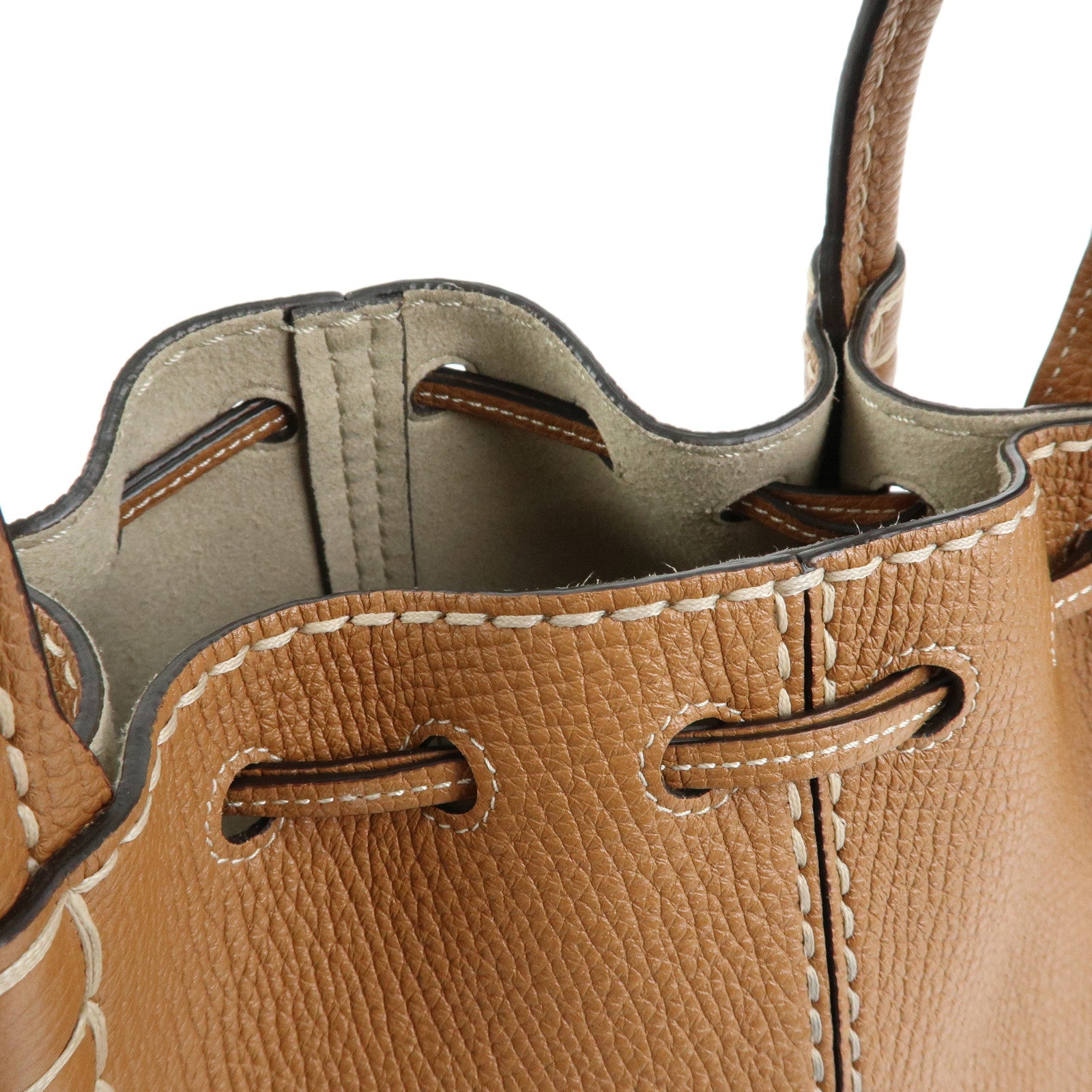 TOD'S T Timeless Leather 2Way Drawstring Bag Hand Bag Light Brown