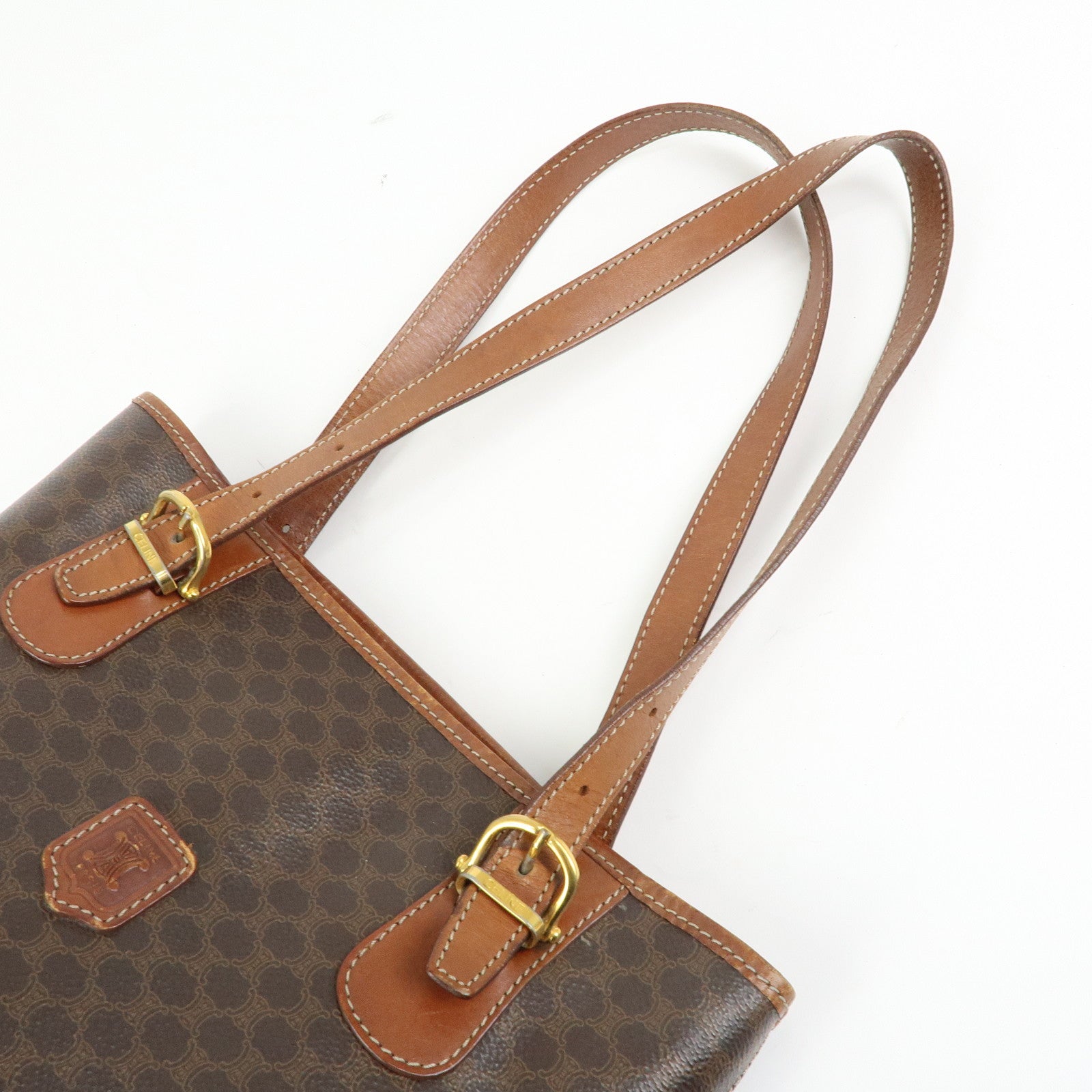 CELINE Macadam PVC leather Tote Bag Hand Bag Shoulder Bag Brown