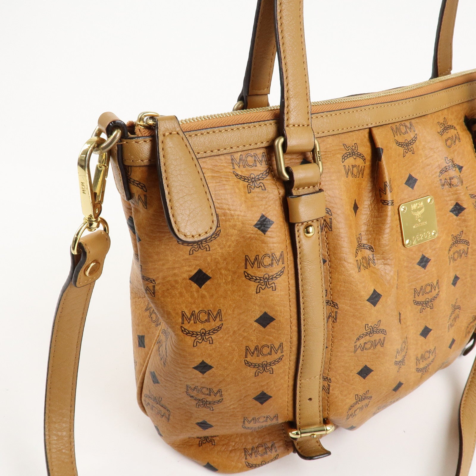 MCM Visetos Leather 2Way Shoulder Bag Tote Bag Brown Used