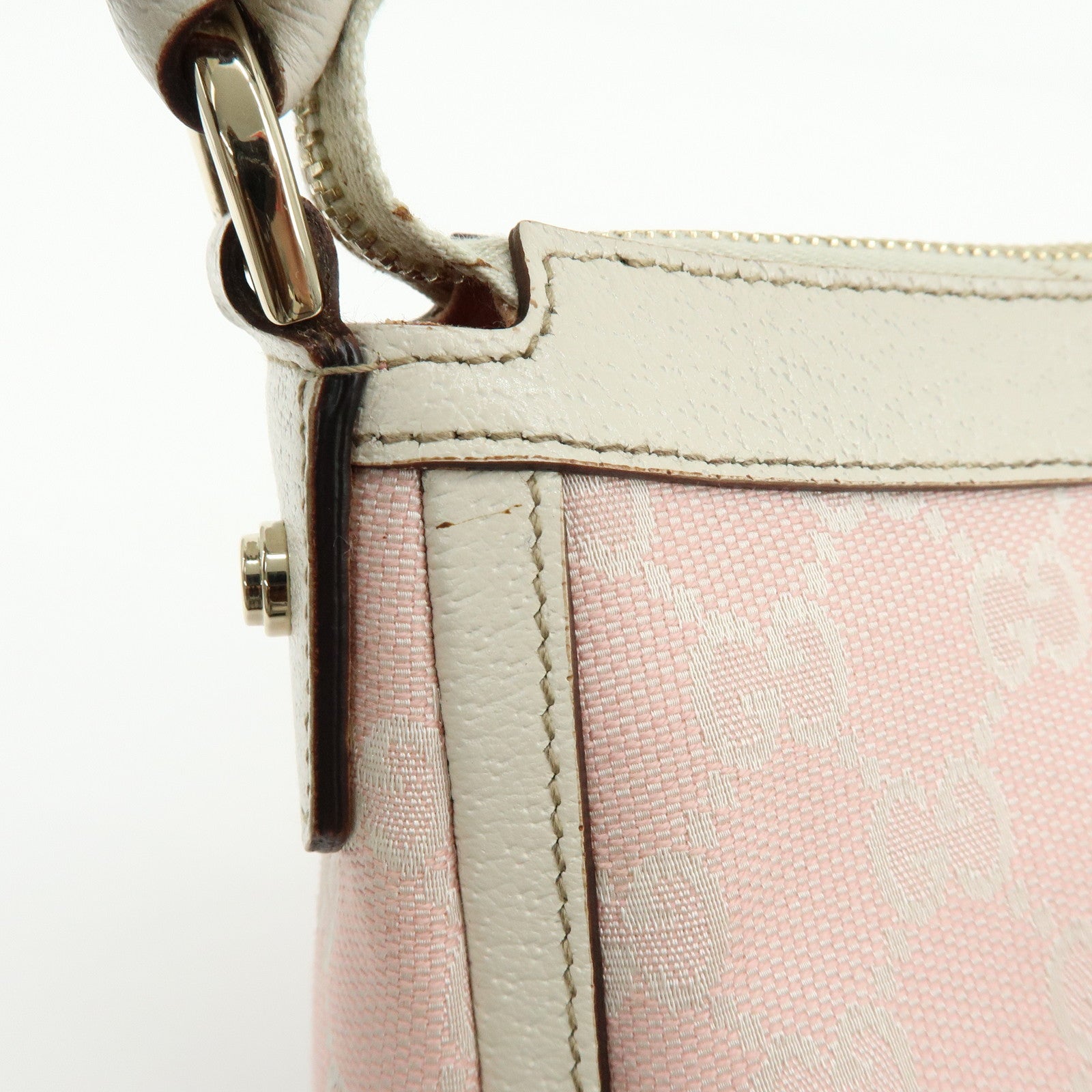 GUCCI GG Canvas Leather Shoulder Bag Hand Bag Pink White 146244