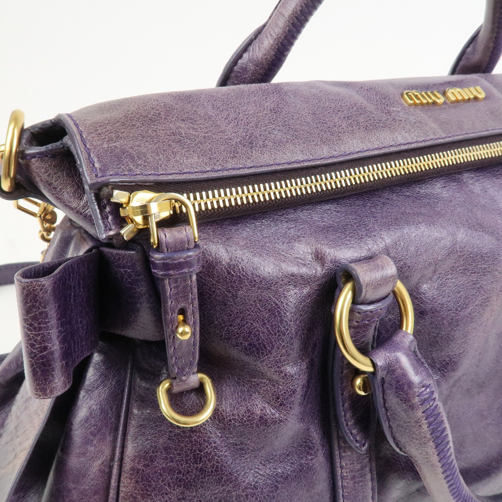 MIU MIU Logo Leather 2Way Bag Hand Bag Shoulder Bag Purple