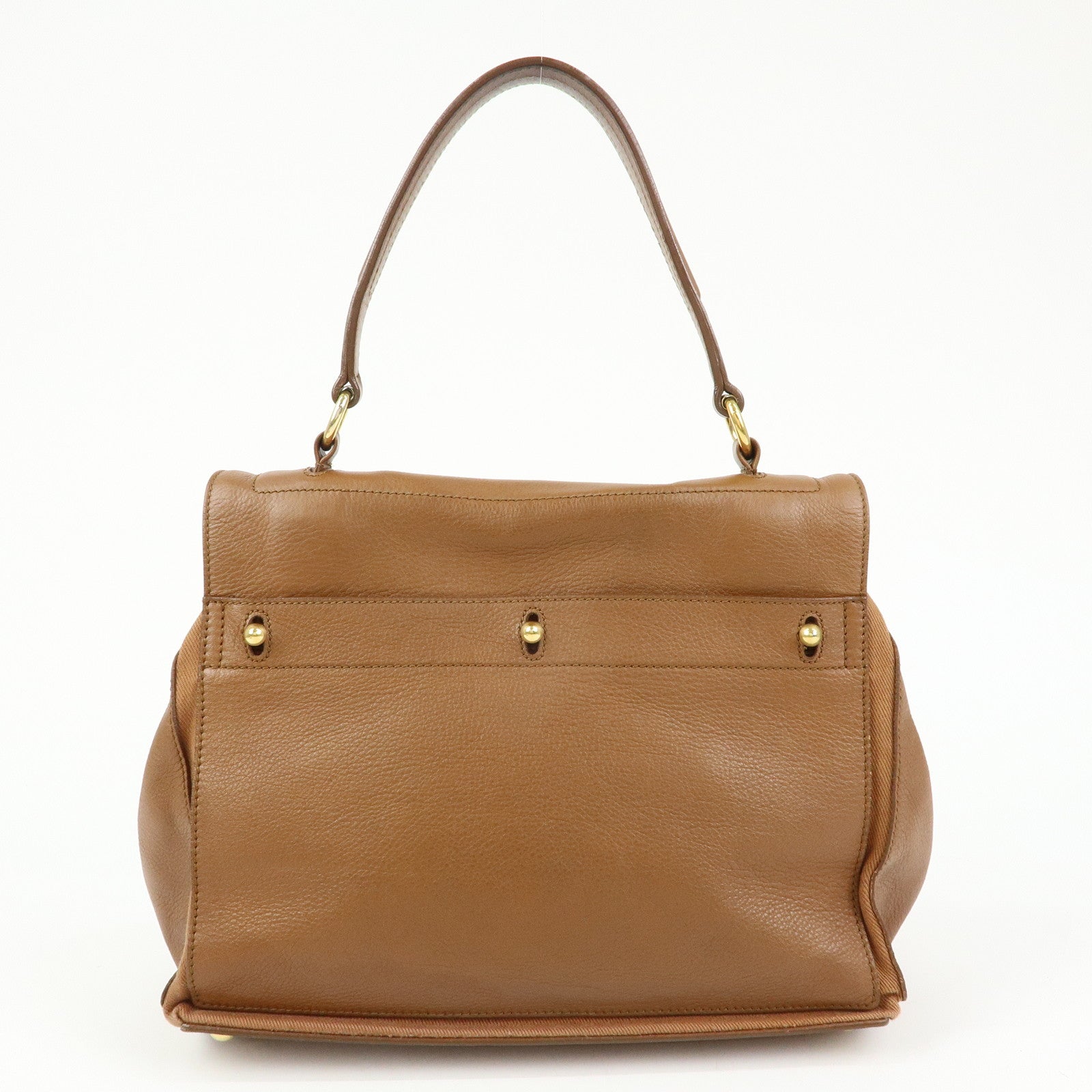 SAINT LAURENT PARIS Muse Two Leather Canvas Hand Bag Brown 229680