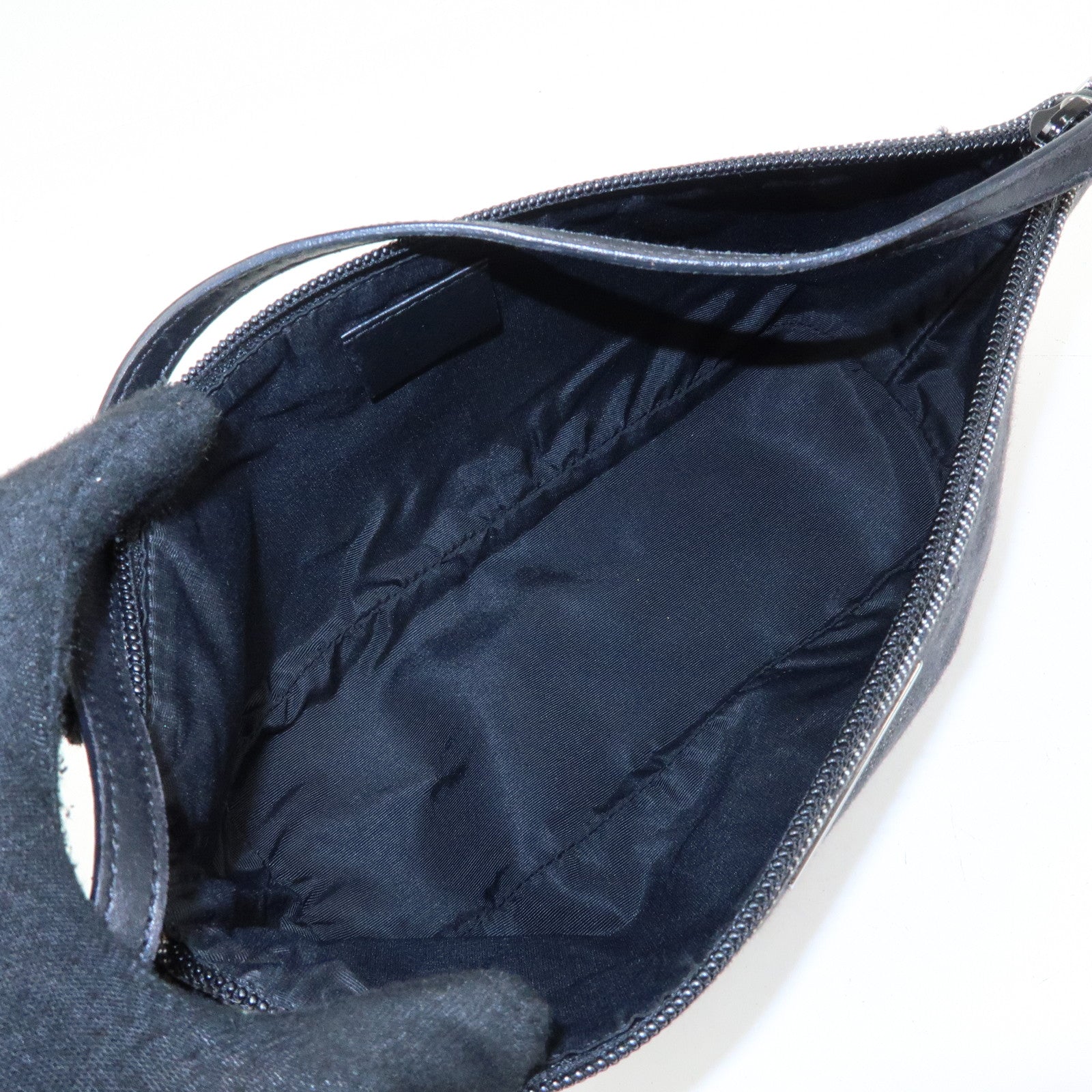 GUCCI Boat Bag GG Denim Leather Hand Bag Navy Black 07198