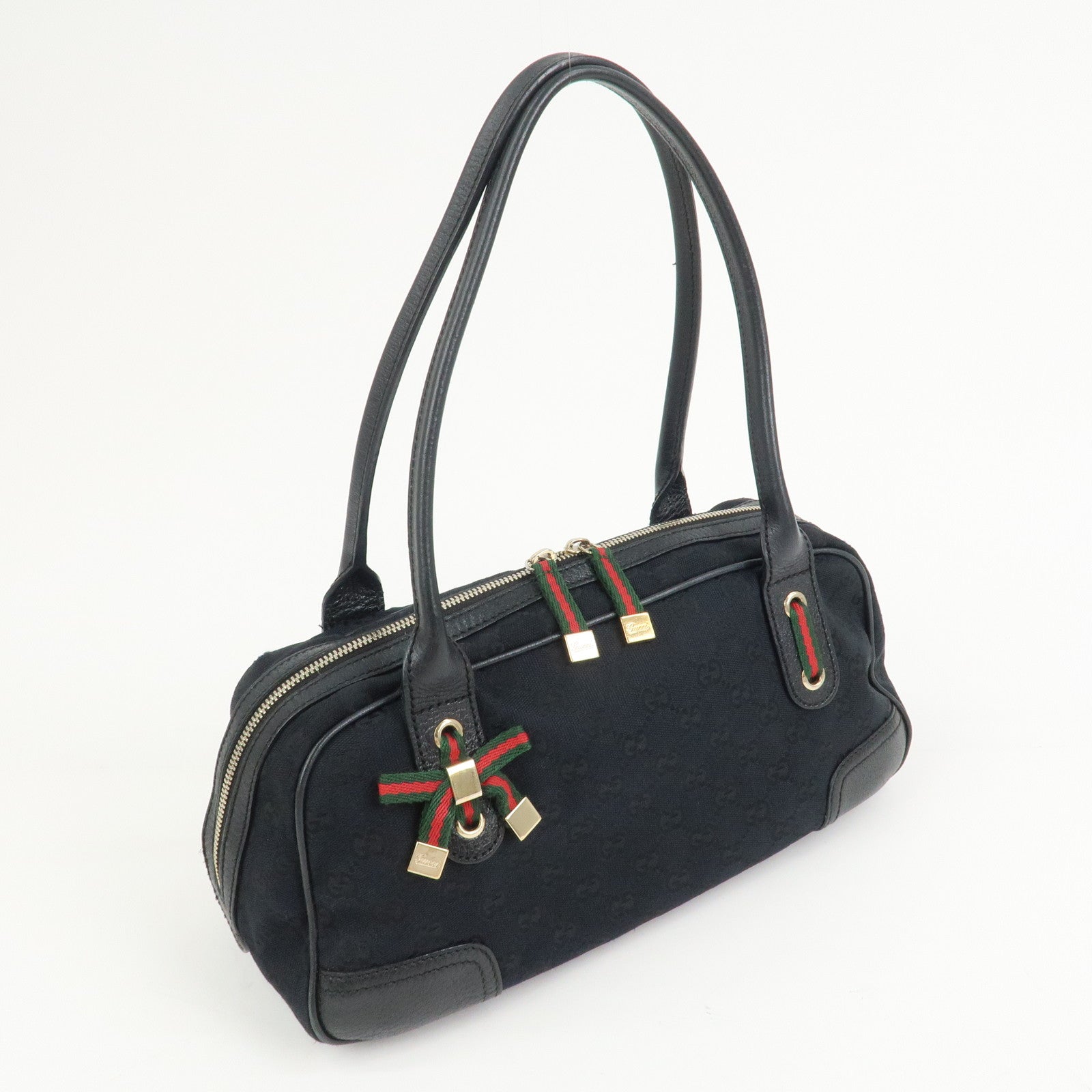 GUCCI Princy Sherry GG Canvas Leather Boston Bag Black 161720