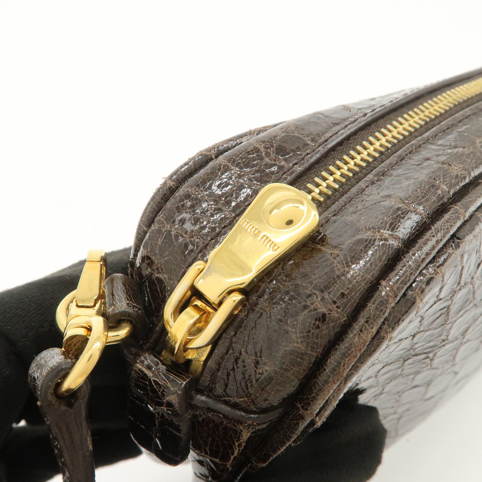 MIU MIU Embossed Leather Shoulder Crossbody Bag Dark Brown 5N1477