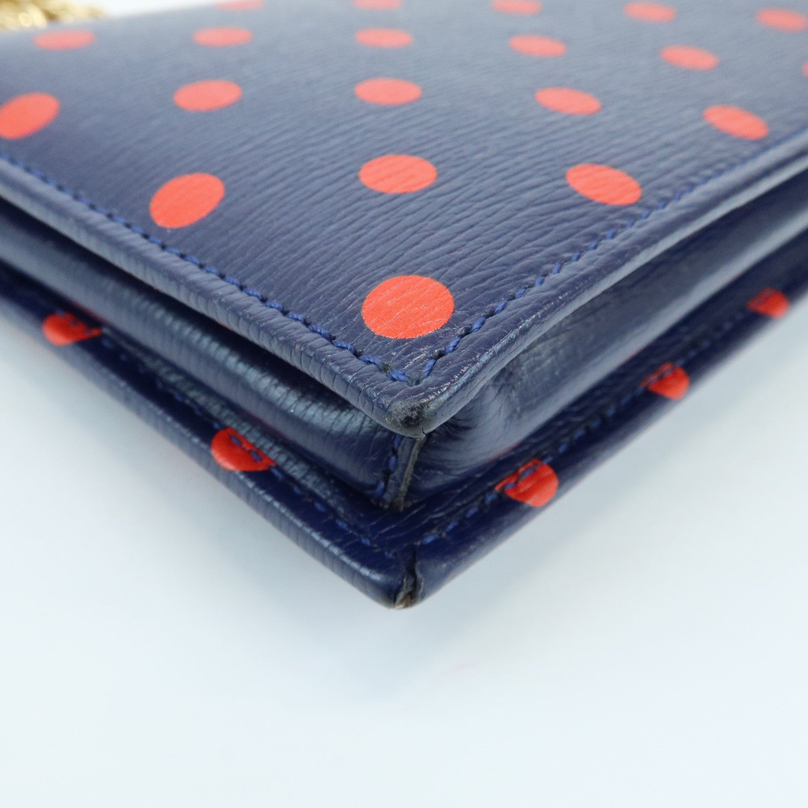 GUCCI Horsebit 1955 Calf Leather Chain Long Wallet Navy Red 621892