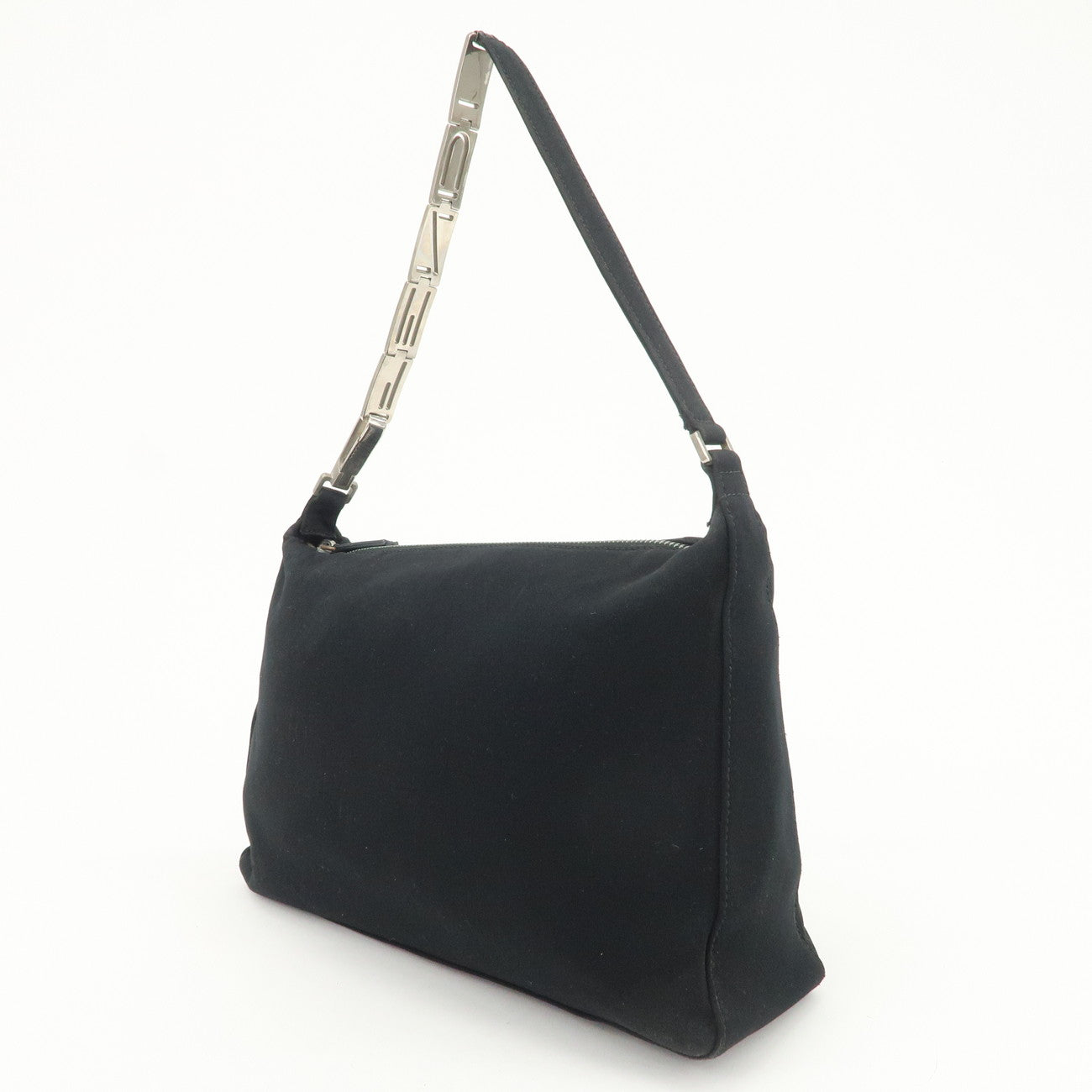 FENDI Polyester Chain Shoulder Bag Hand Bag Black Silver 091577