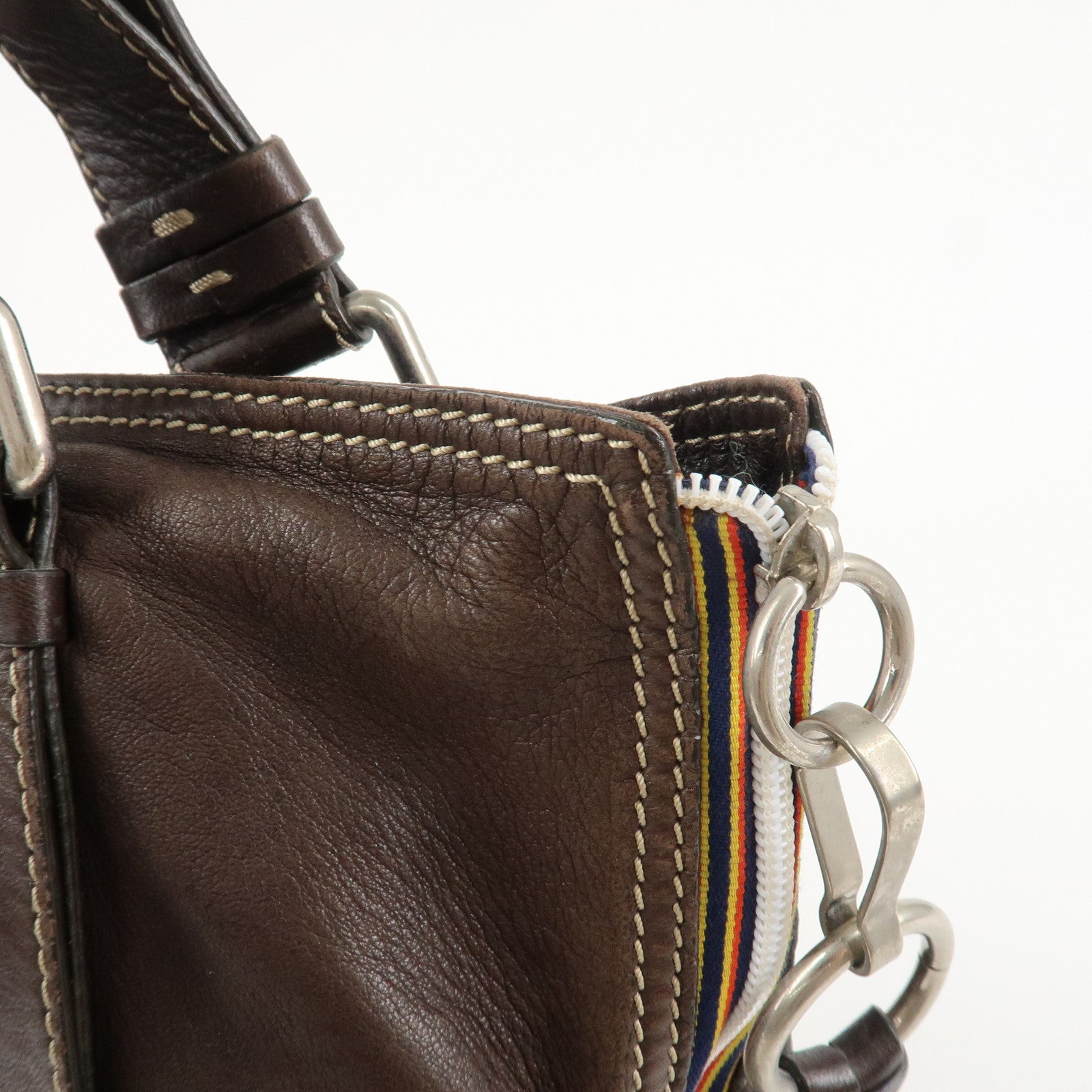 Chloe Patsy Studs Logo Leather Tote Bag Shoulder Bag Brown Used