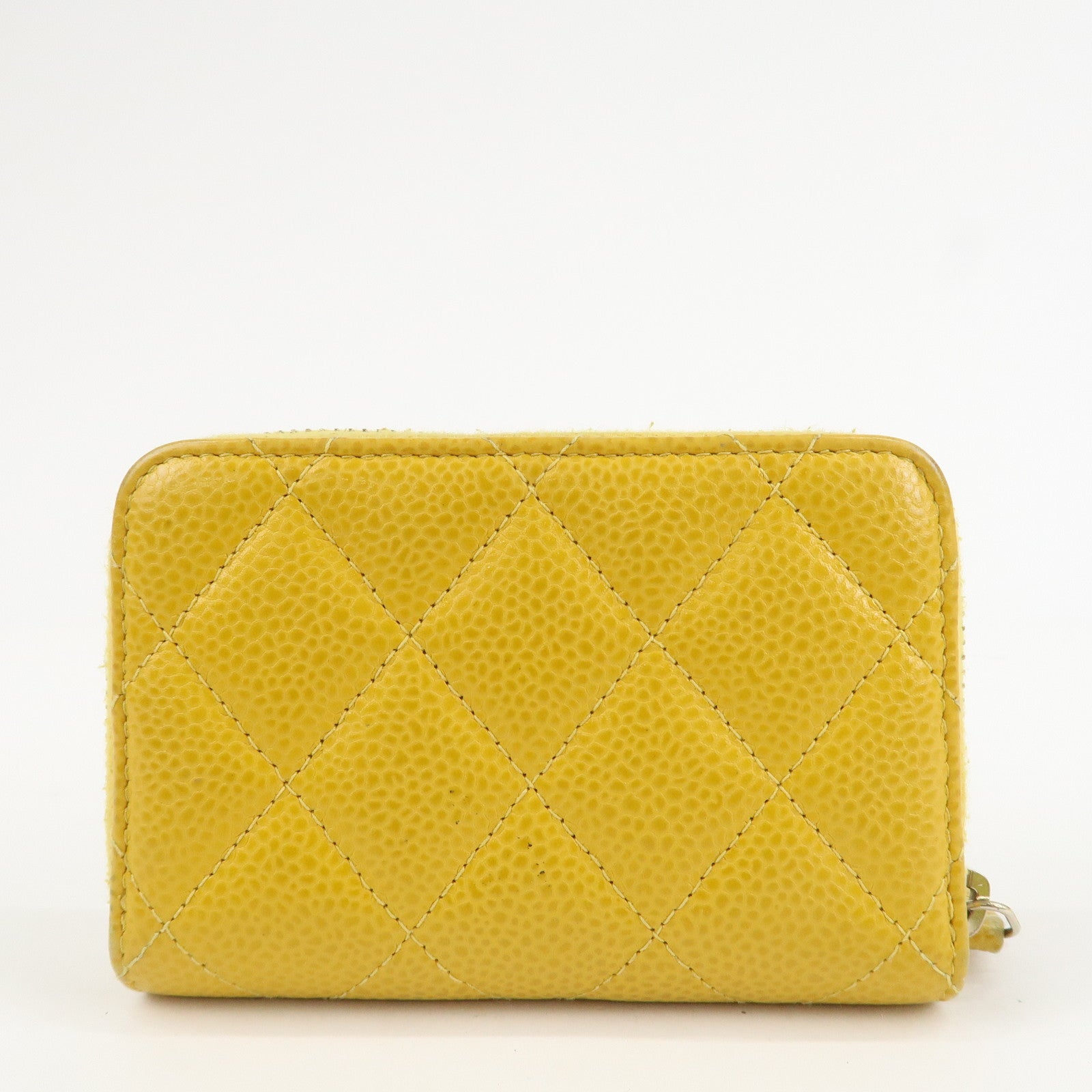 CHANEL Matelasse Caviar Skin Round Zippy Coin Case Yellow A84511 Used