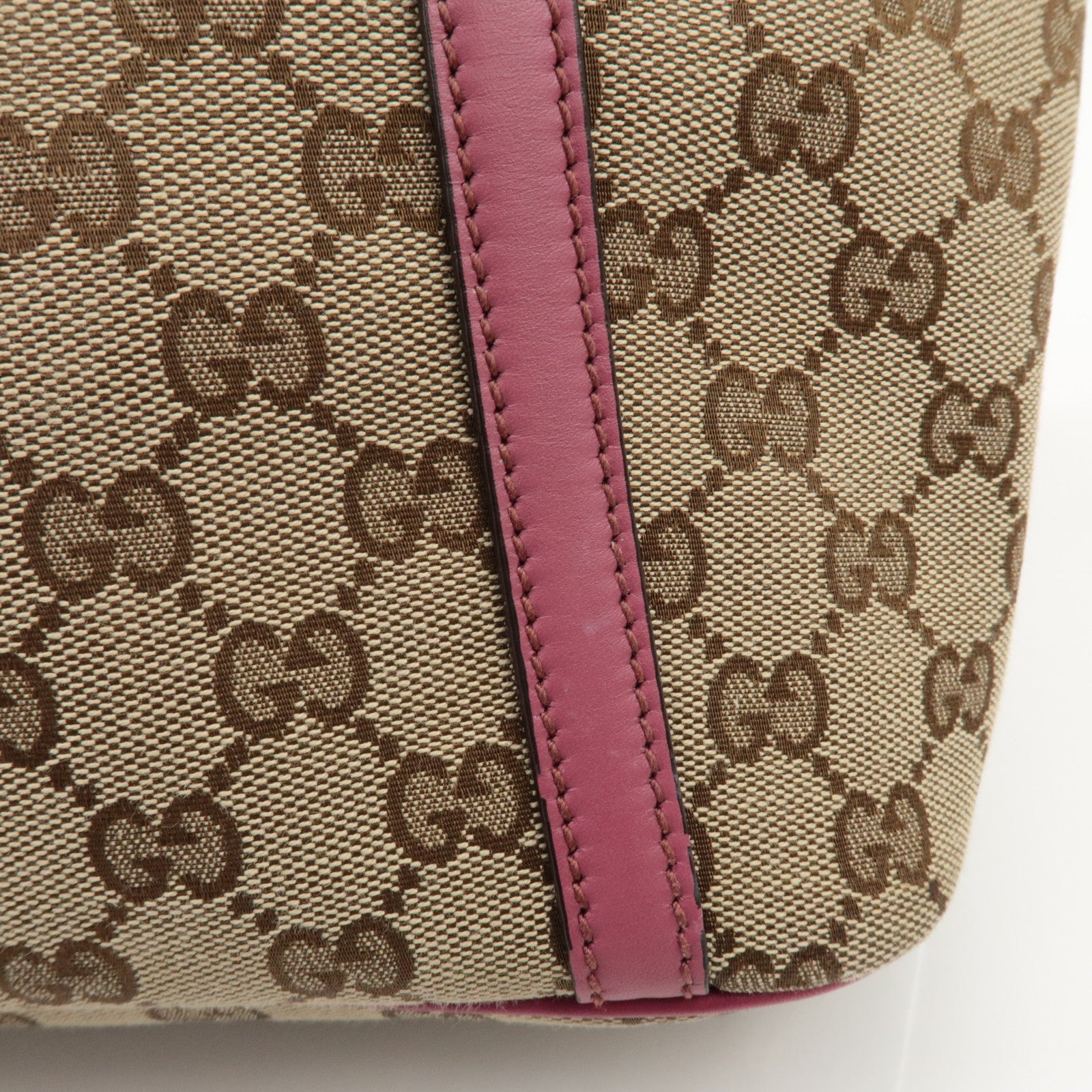 GUCCI GG Canvas Leather 2way Tote Bag Hand Bag Beige Pink 388929 Used
