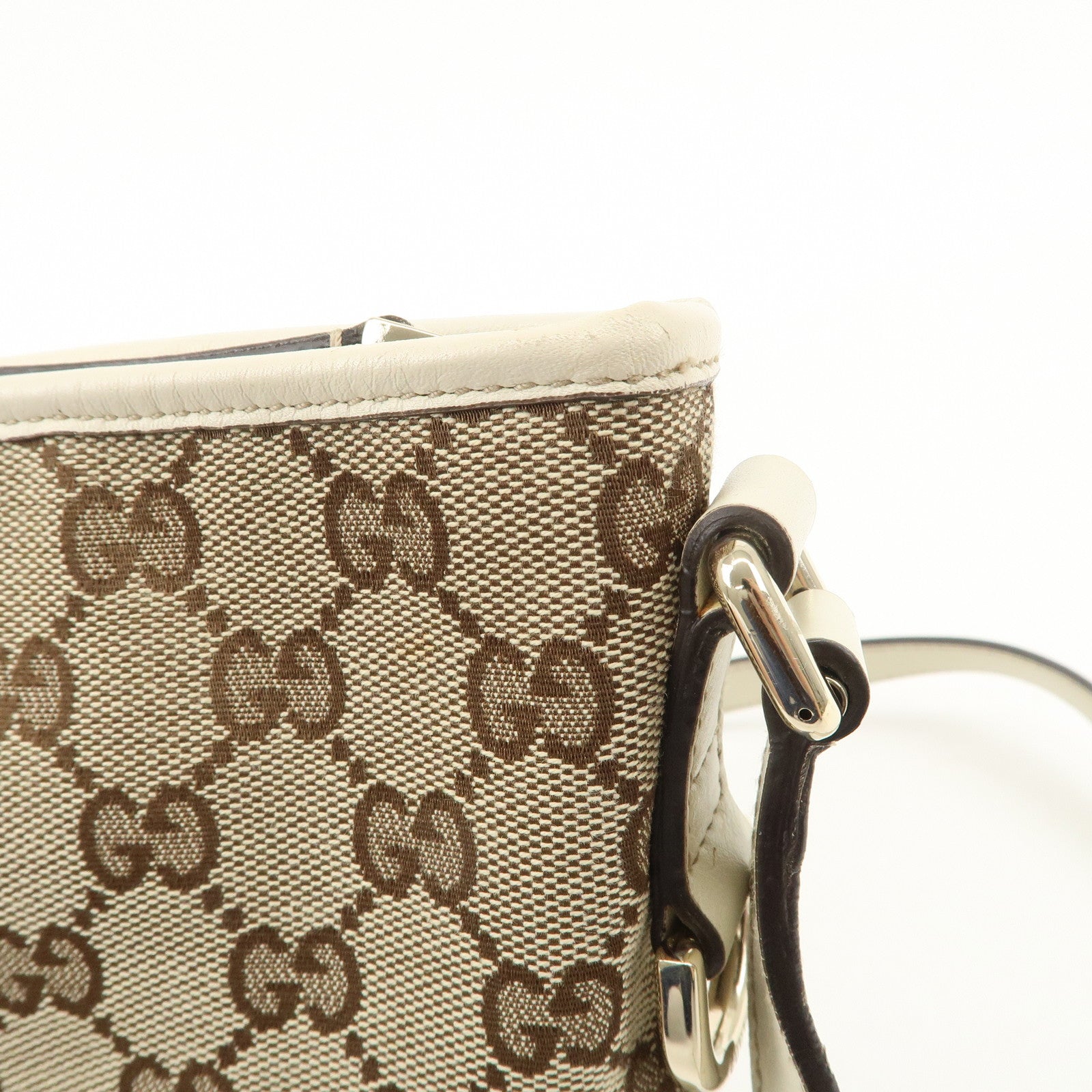 GUCCI Interlocking G GG Canvas Leather Shoulder Bag Beige 16998 Used