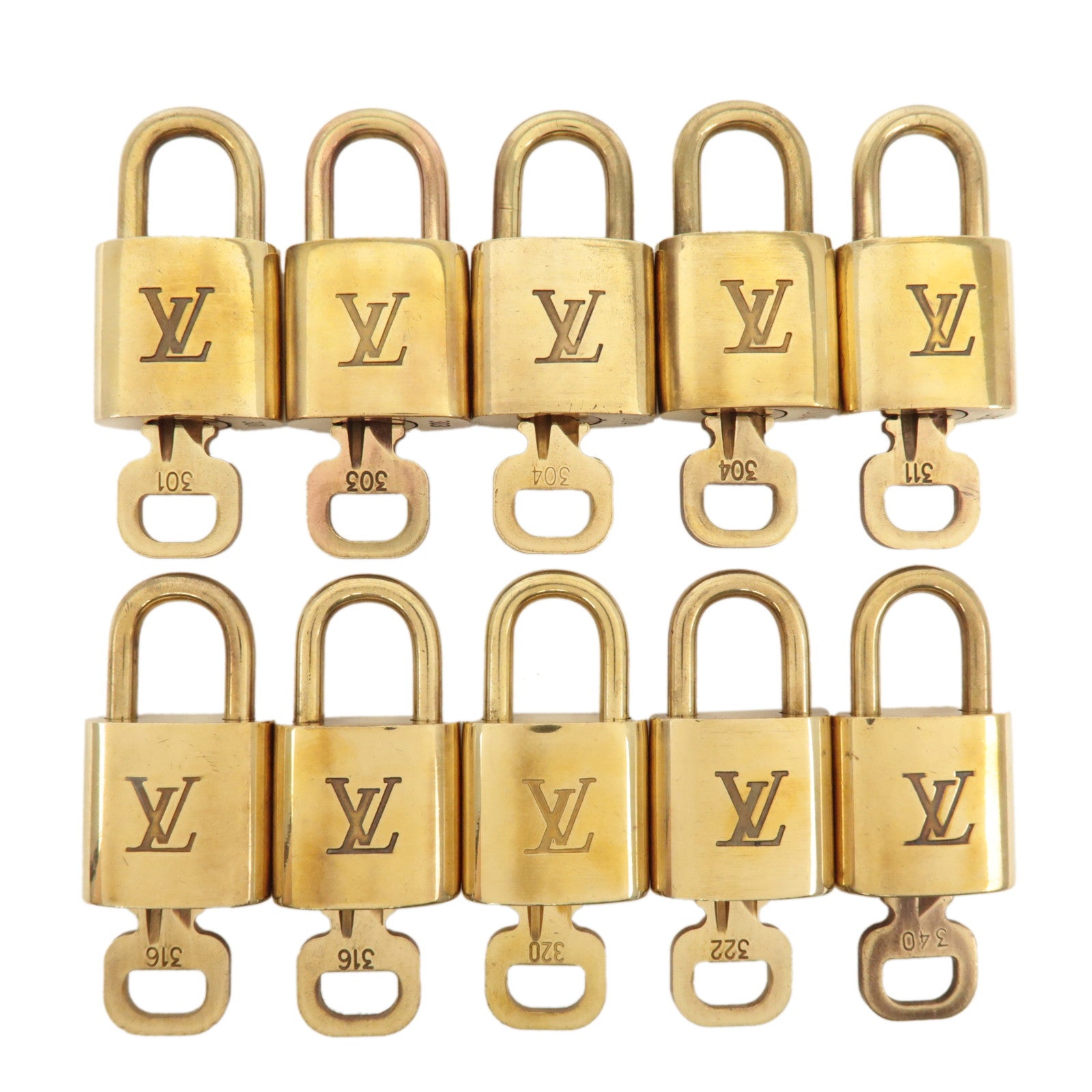 Louis Vuitton Set of 10 Lock & Key Cadena Key Lock Metal Gold Used