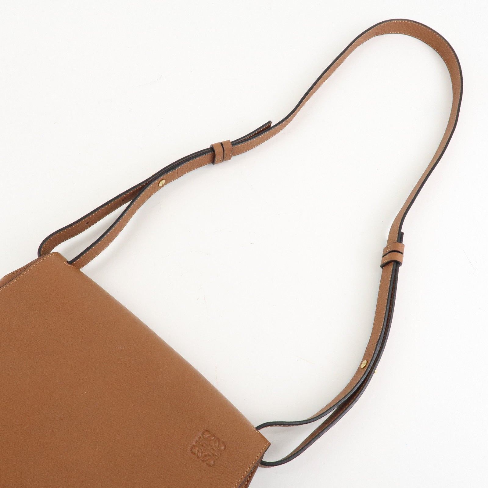 LOEWE Leather Gate Bag Shoulder Bag Brown Gold Hardware Used