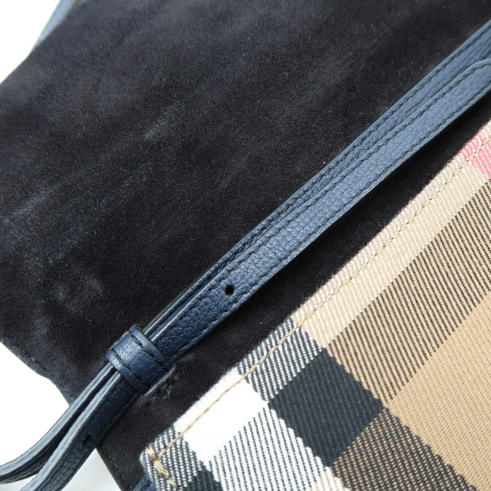 BURBERRY Nova Plaid Canvas Leather Shoulder Bag Beige Navy