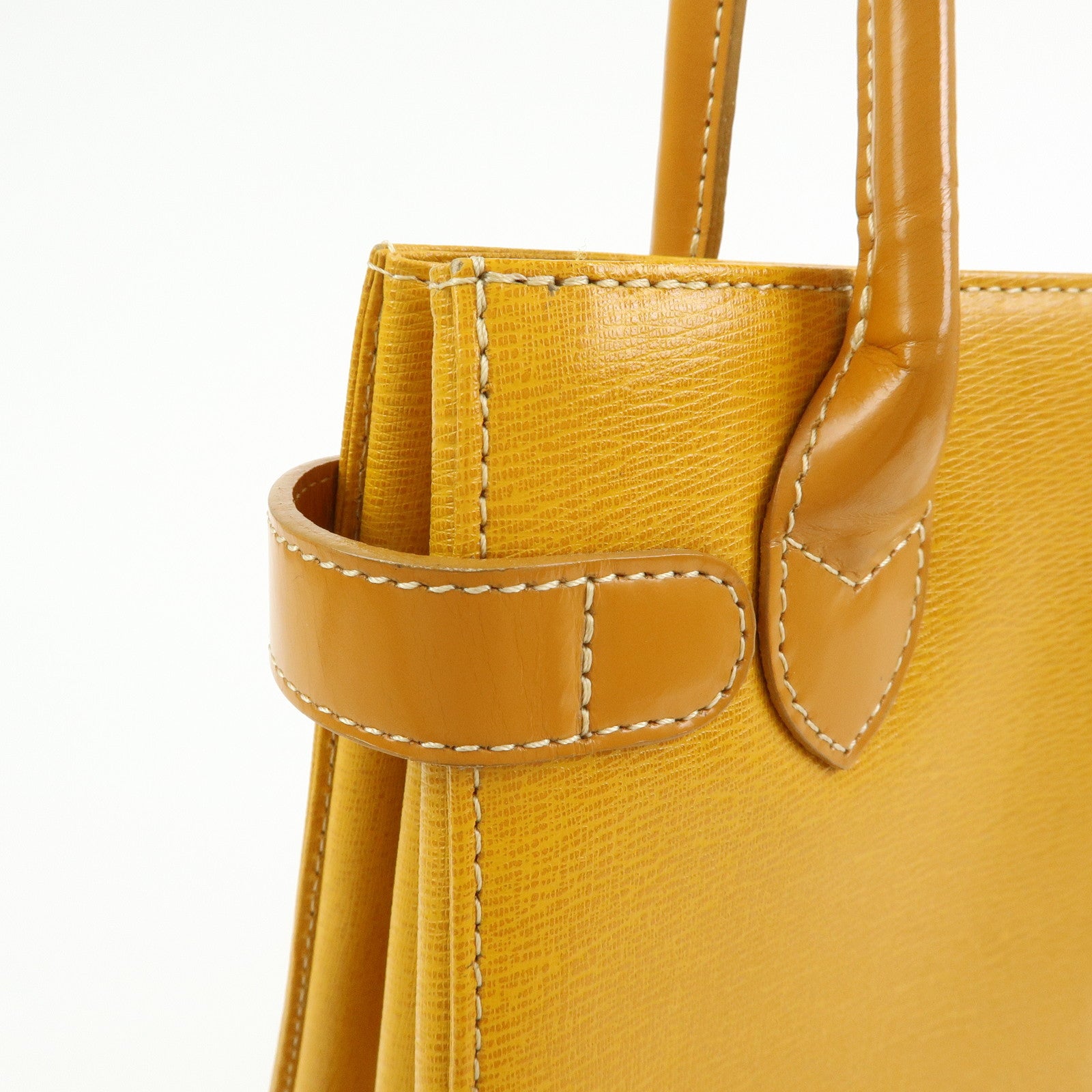 BURBERRY Logo Leather Tote Bag Hand Bag Yellow