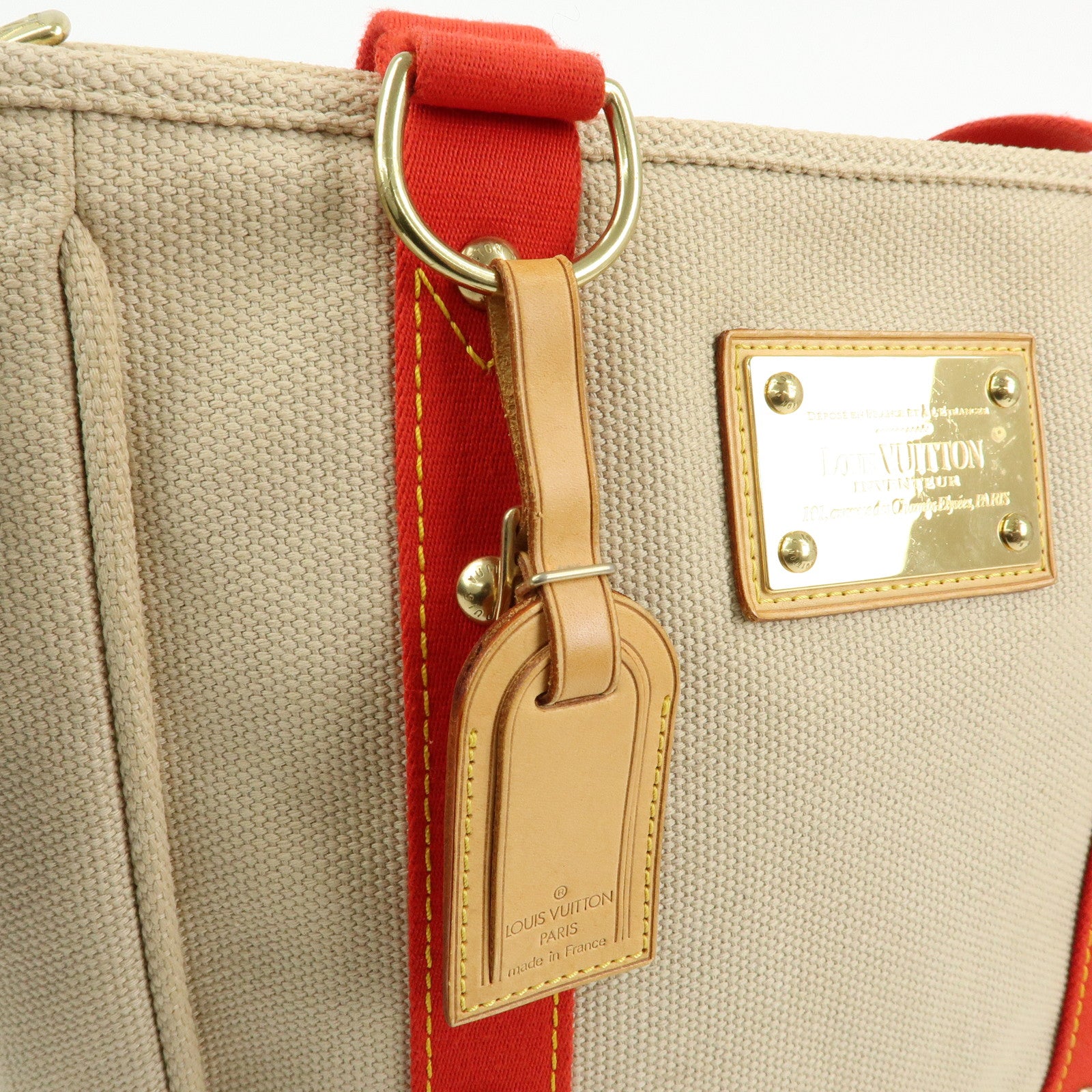 Louis Vuitton Antigua Cabas MM Canvas Leather Tote Bag Beige M40035
