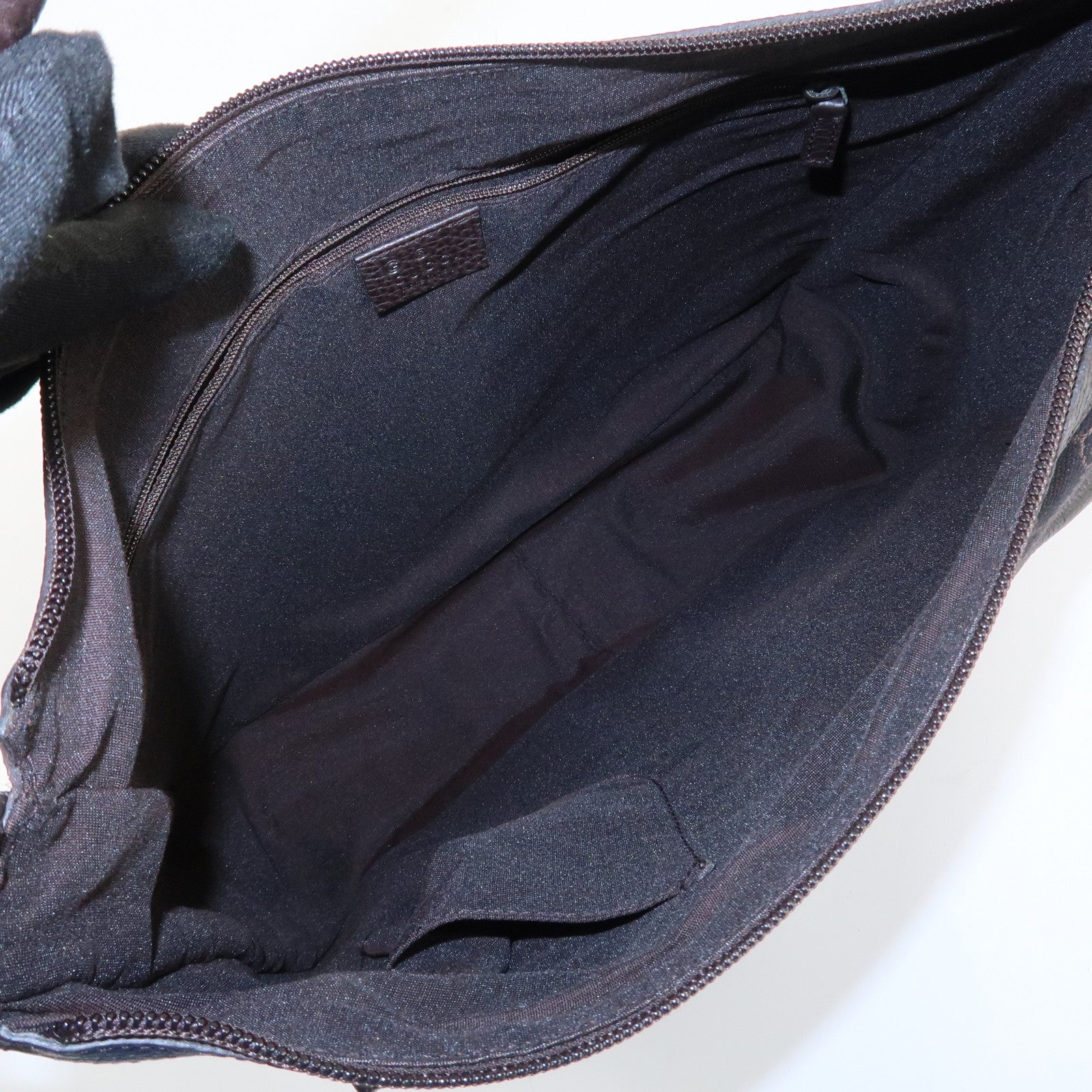 GUCCI Abbey Leather Canvas Shoulder Bag Hand Bag Dark Brown 293581 Used