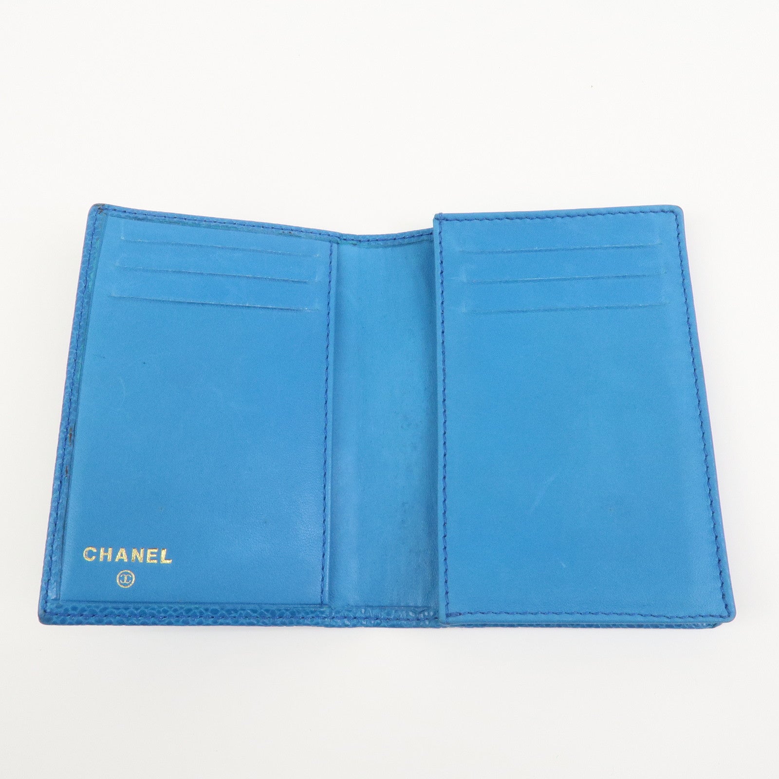 CHANEL COCO Mark Caviarskin Card Case Card Holder Blue