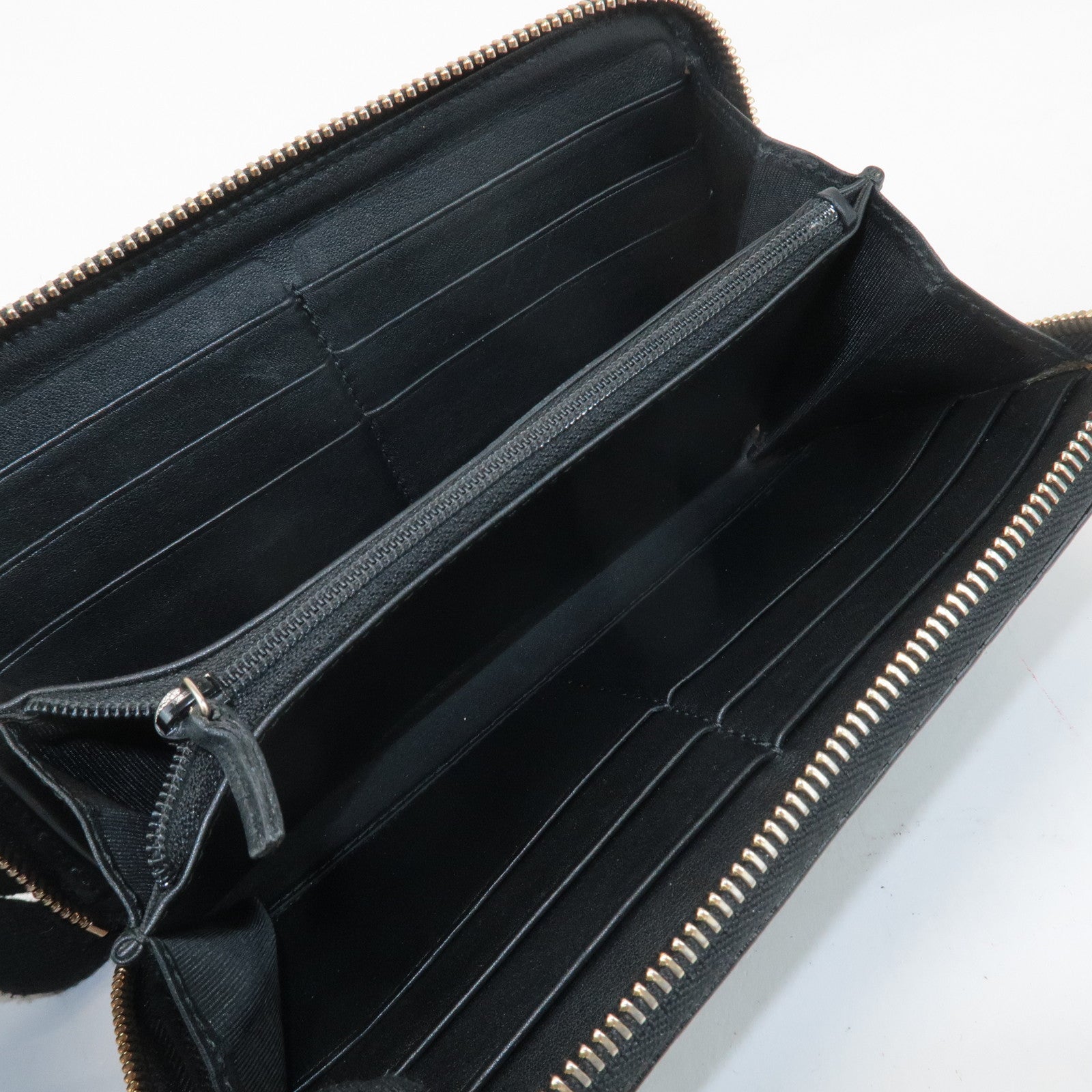 GUCCI Micro Guccissima Leather Zip Around Long Wallet Black 449391 Used