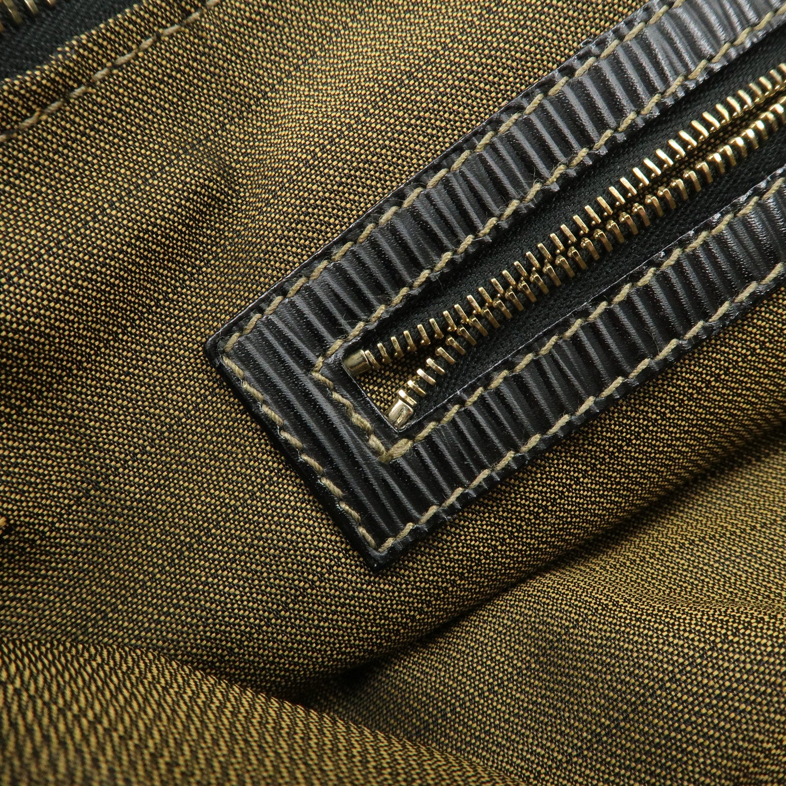 FENDI Pequin Canvas Leather Hand Bag Tote Bag Black Brown