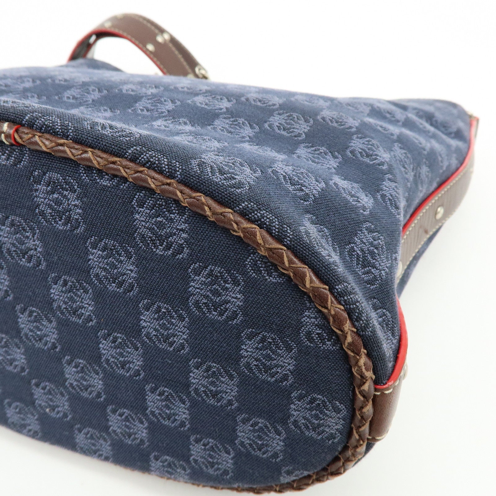 LOEWE Repeat Anagram Canvas Leather Shoulder Bag Blue Brown