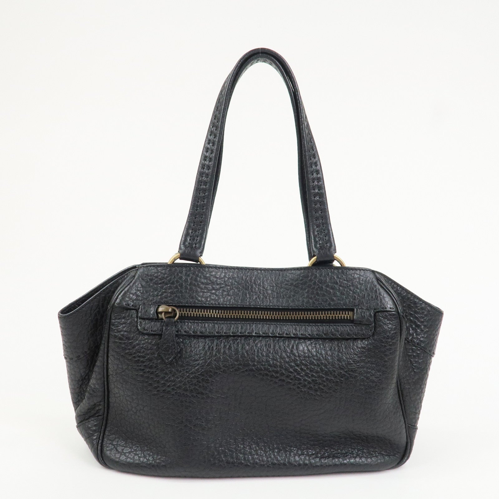 PRADA Triangle Logo Leather Shoulder Bag Hand Bag Black BR1976