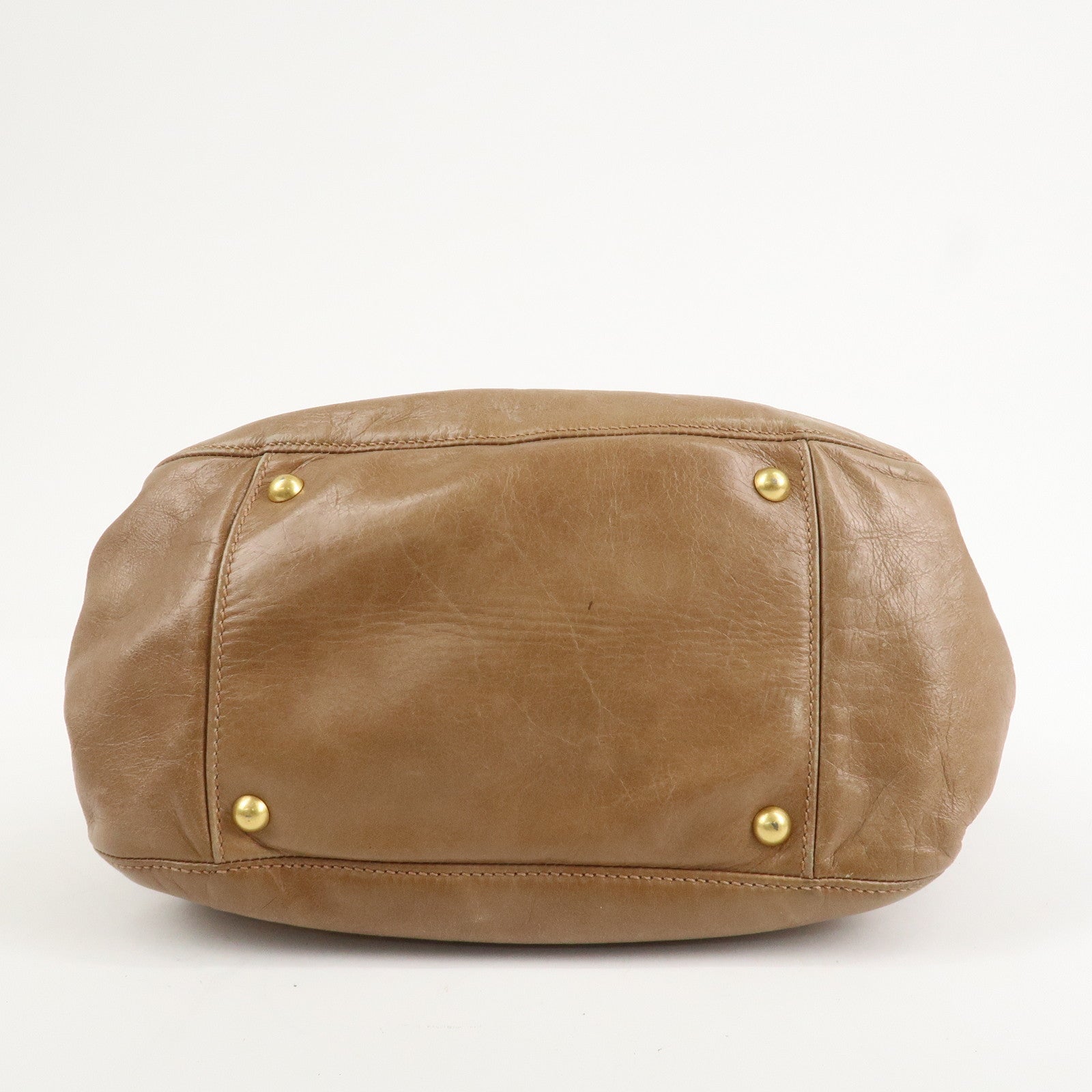 MIU MIU Leather Side Ribbon 2Way Bag Hand Bag Beige Gold