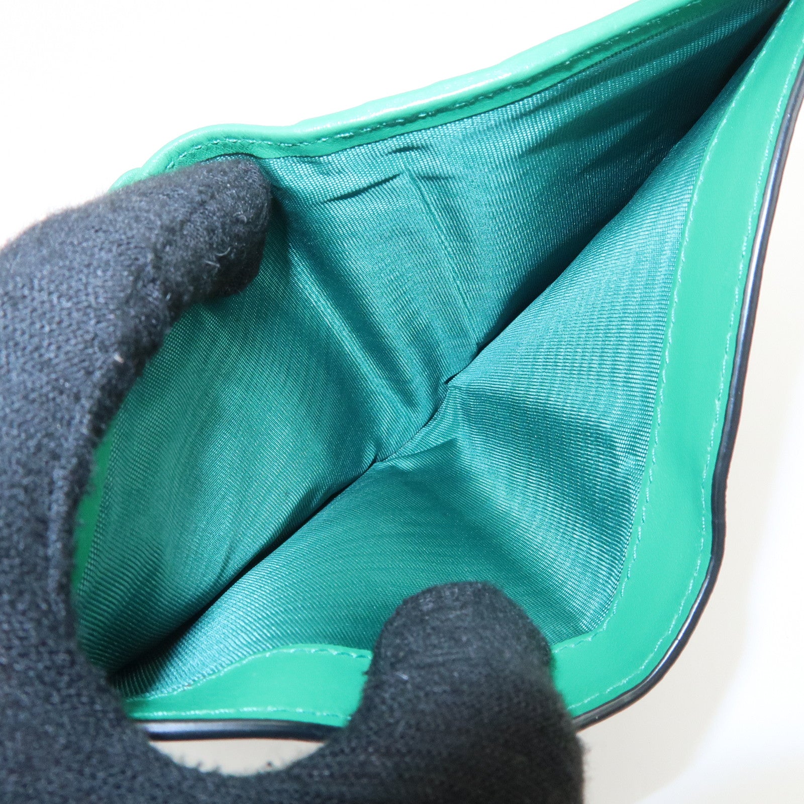 PRADA Leather Compact Wallet Floral Print Green Gold HDW 1MV204 Used