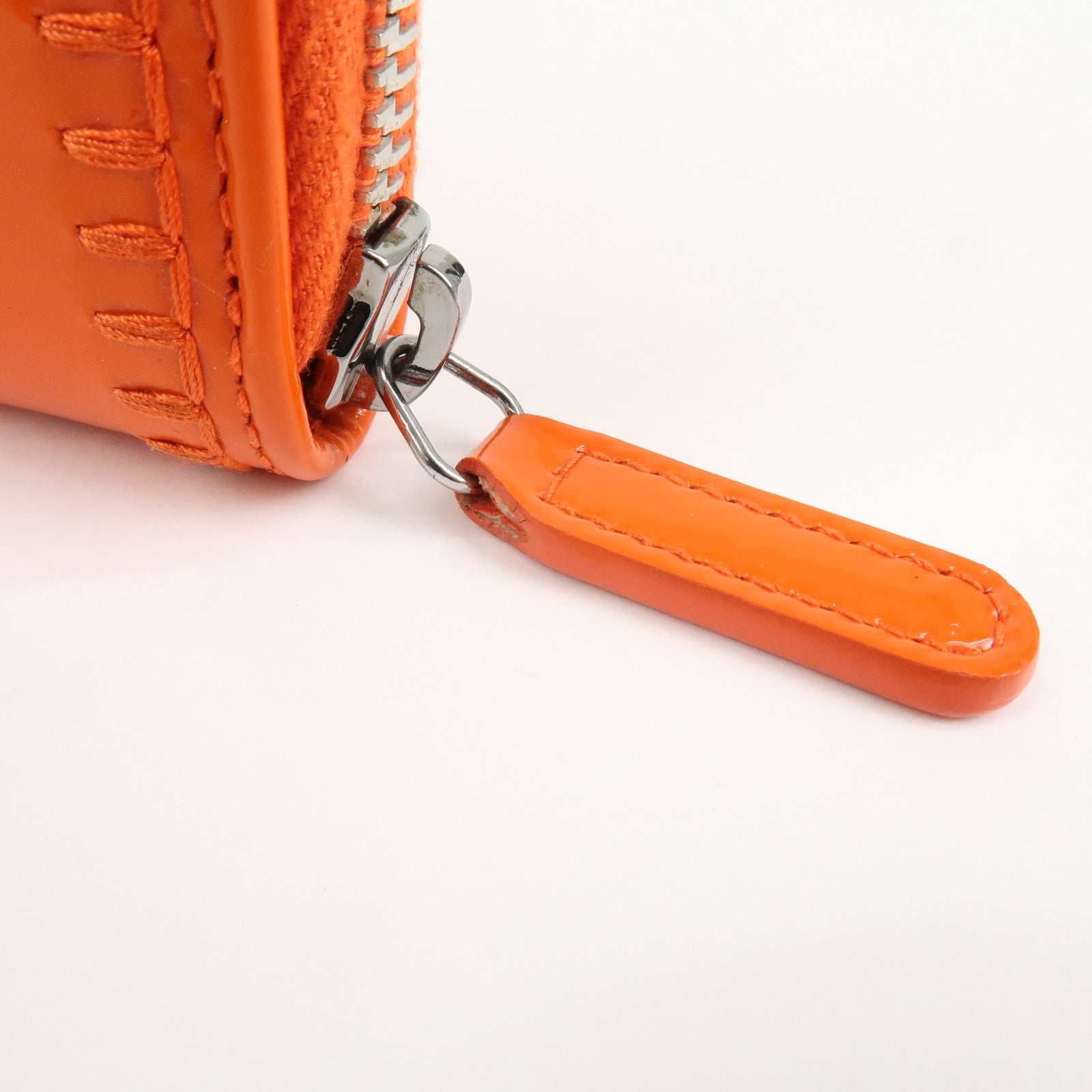 CHANEL COCO Mark Enamel Leather Round Zippy Coin Case Orange A68890 Used