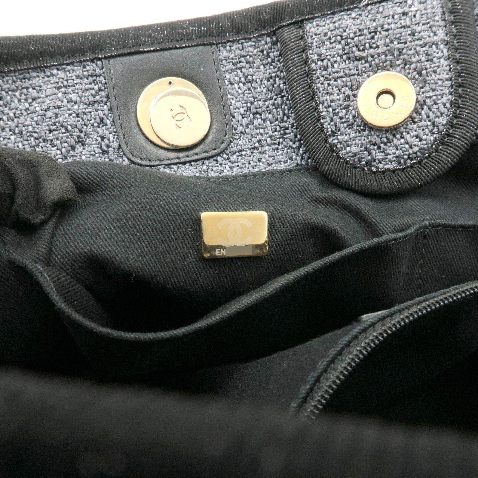 CHANEL Deauville Raffia Leather Chain Tote Bag MM Navy A66941 Used