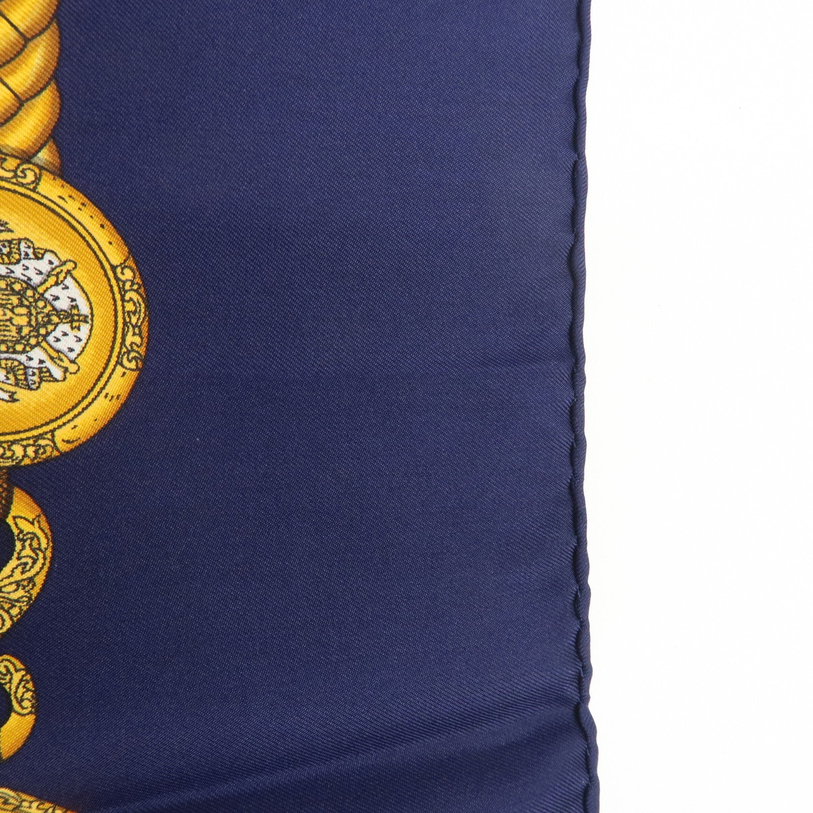 HERMES Carre 90 Silk 100% LES TAMBOURS Scarf Navy Gold