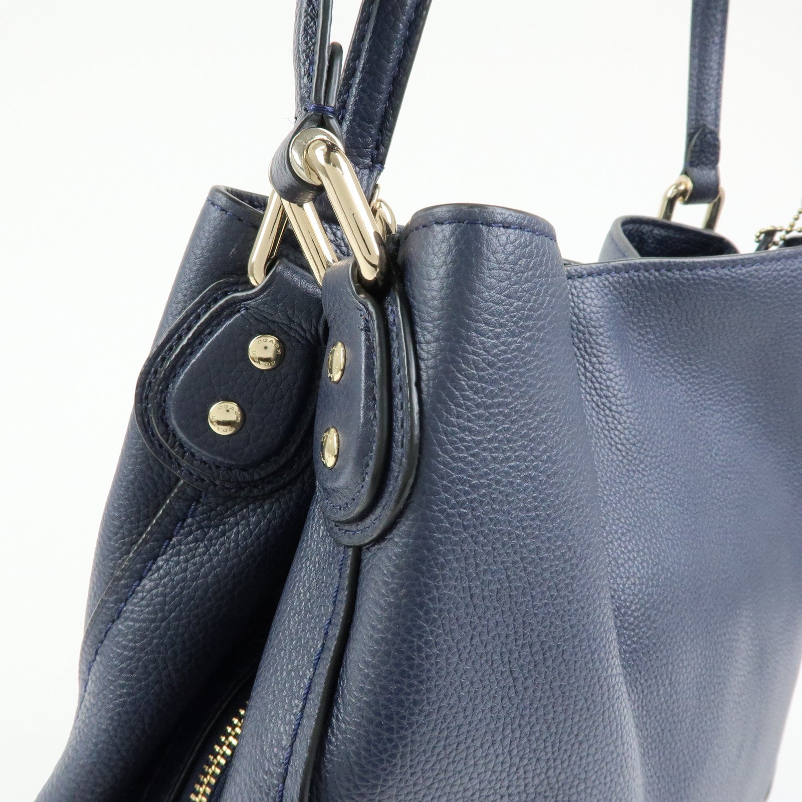 COACH Edie Leather Tote Bag Shoulder Bag Hand Bag Navy