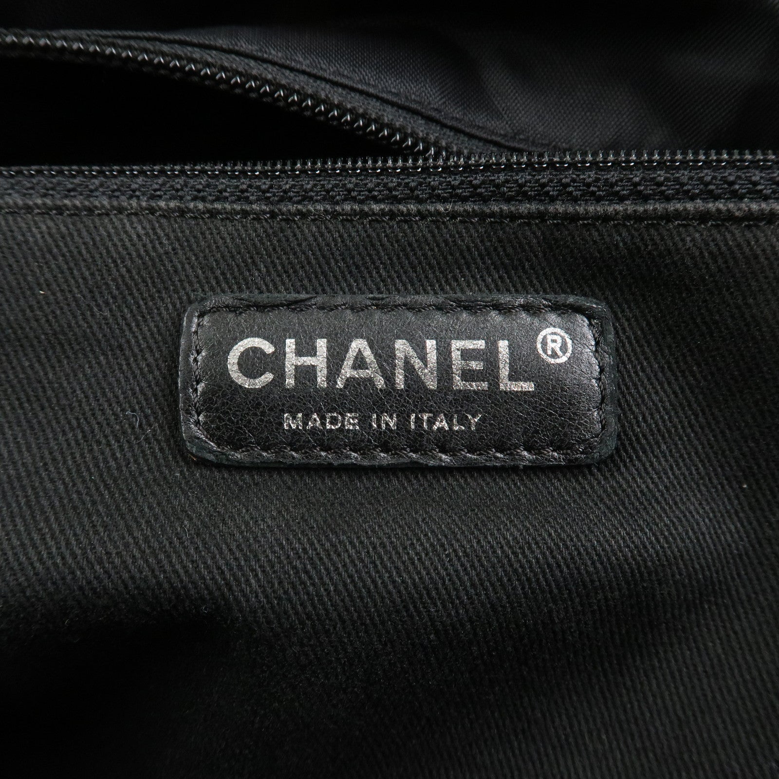 CHANEL Paris New York COCO Mark Nylon Leather Tote Bag Black A33100