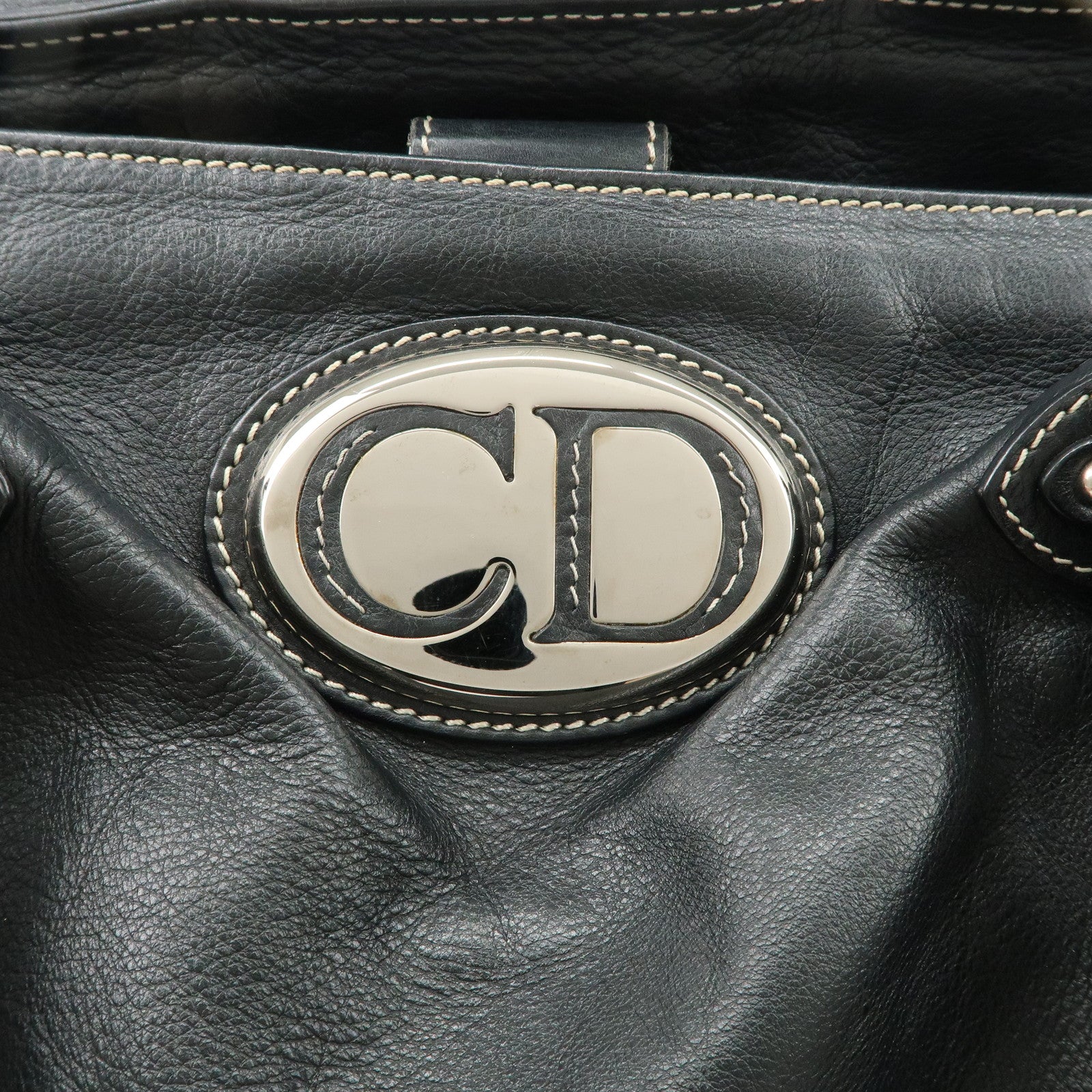 Christian Dior Leather Shoulder Bag Hand Bag Black Silver HDW