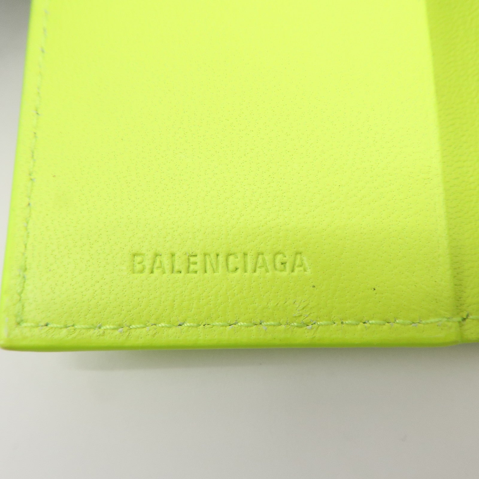 BALENCIAGA Logo Leather Key Case Key Holder Neon Yellow