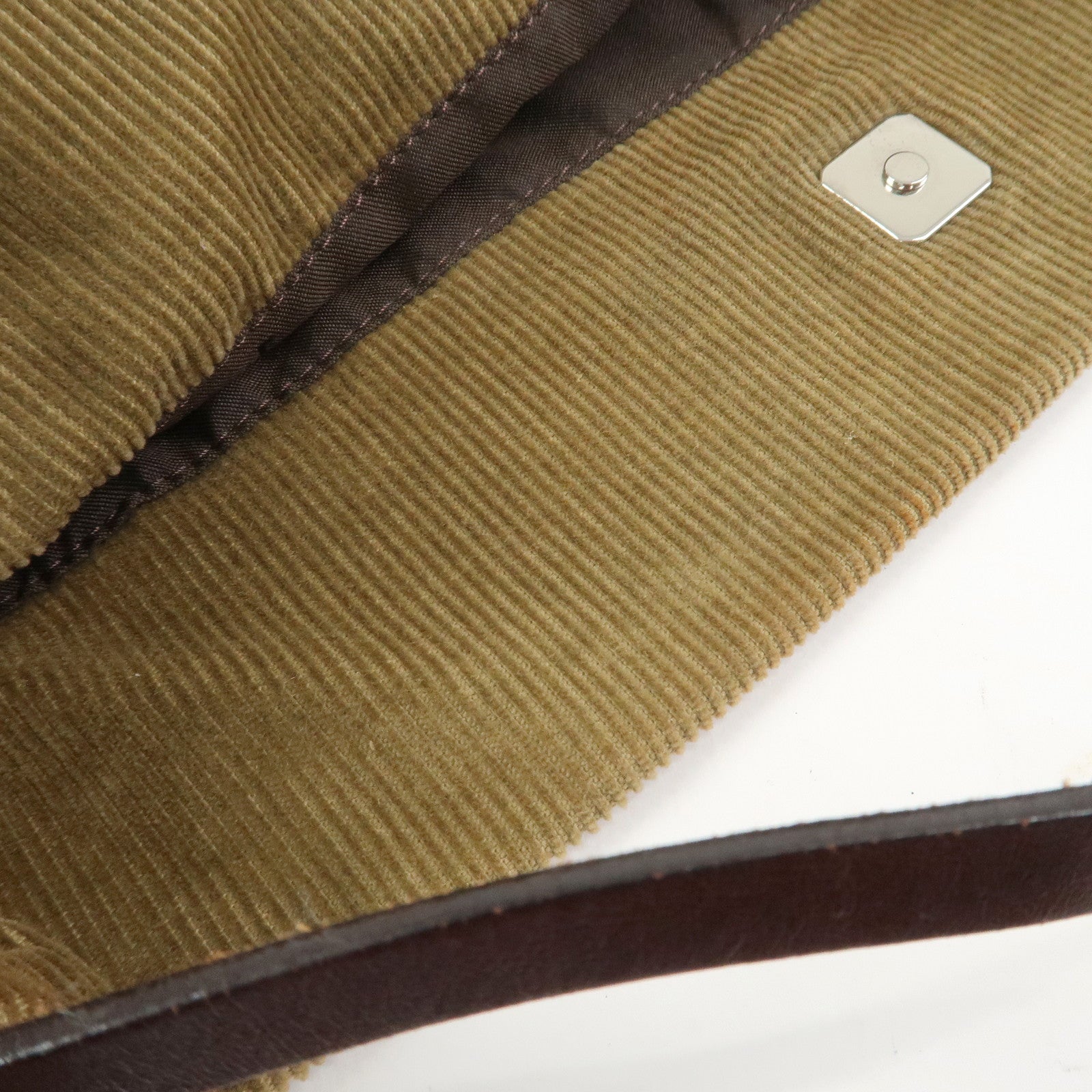 FENDI Corduroy Leather Shoulder Bag Brown 26733