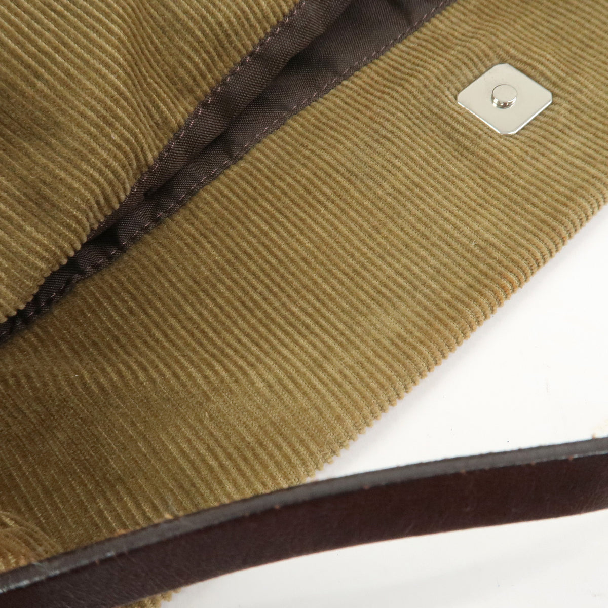 FENDI Corduroy Leather Shoulder Bag Brown 26733