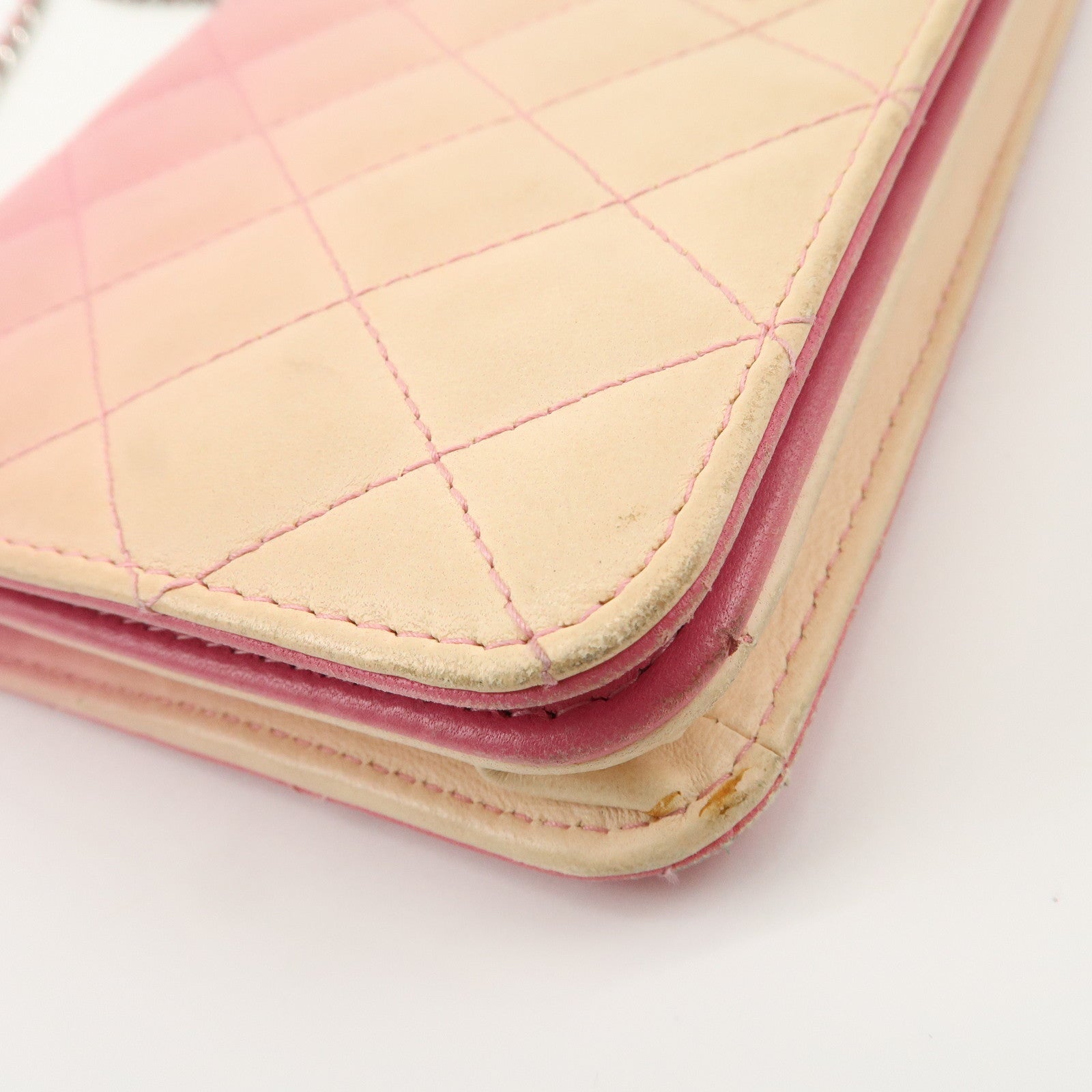 CHANEL Matelasse Leather COCO Mark Chain Shoulder Bag Pink Used