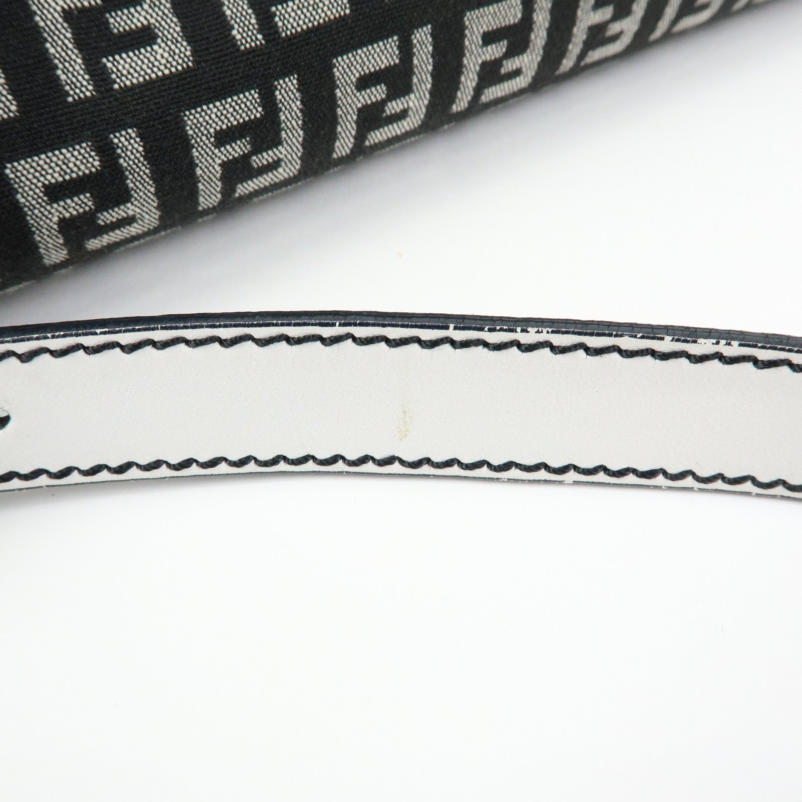 FENDI Zucchino Canvas Leather Shoulder Hand Bag Black White 8BR003
