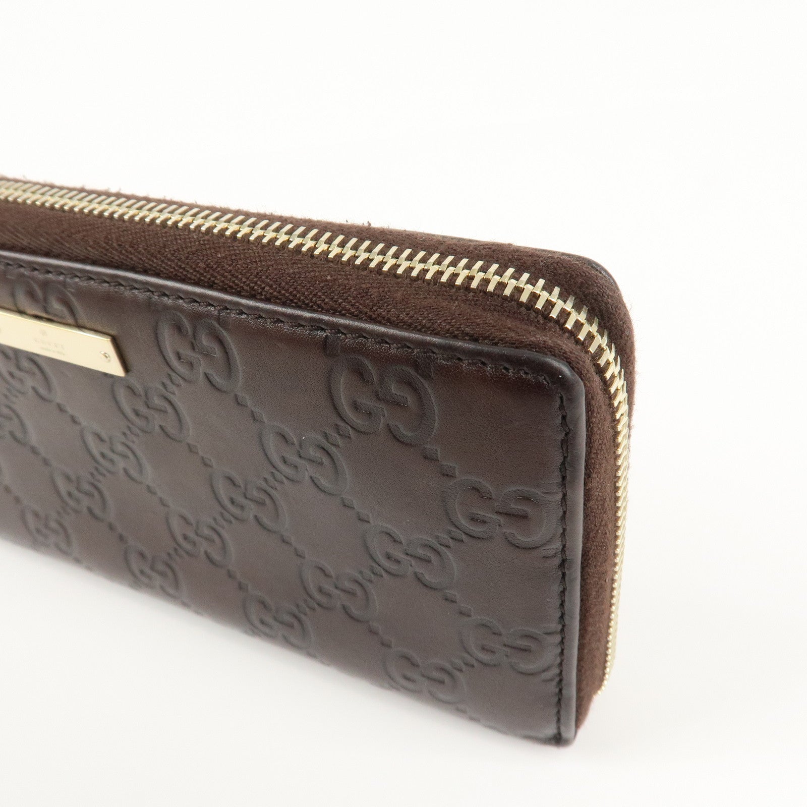 GUCCI Guccissima Leather Round Zippy Long Wallet Dark Brown 112724 Used