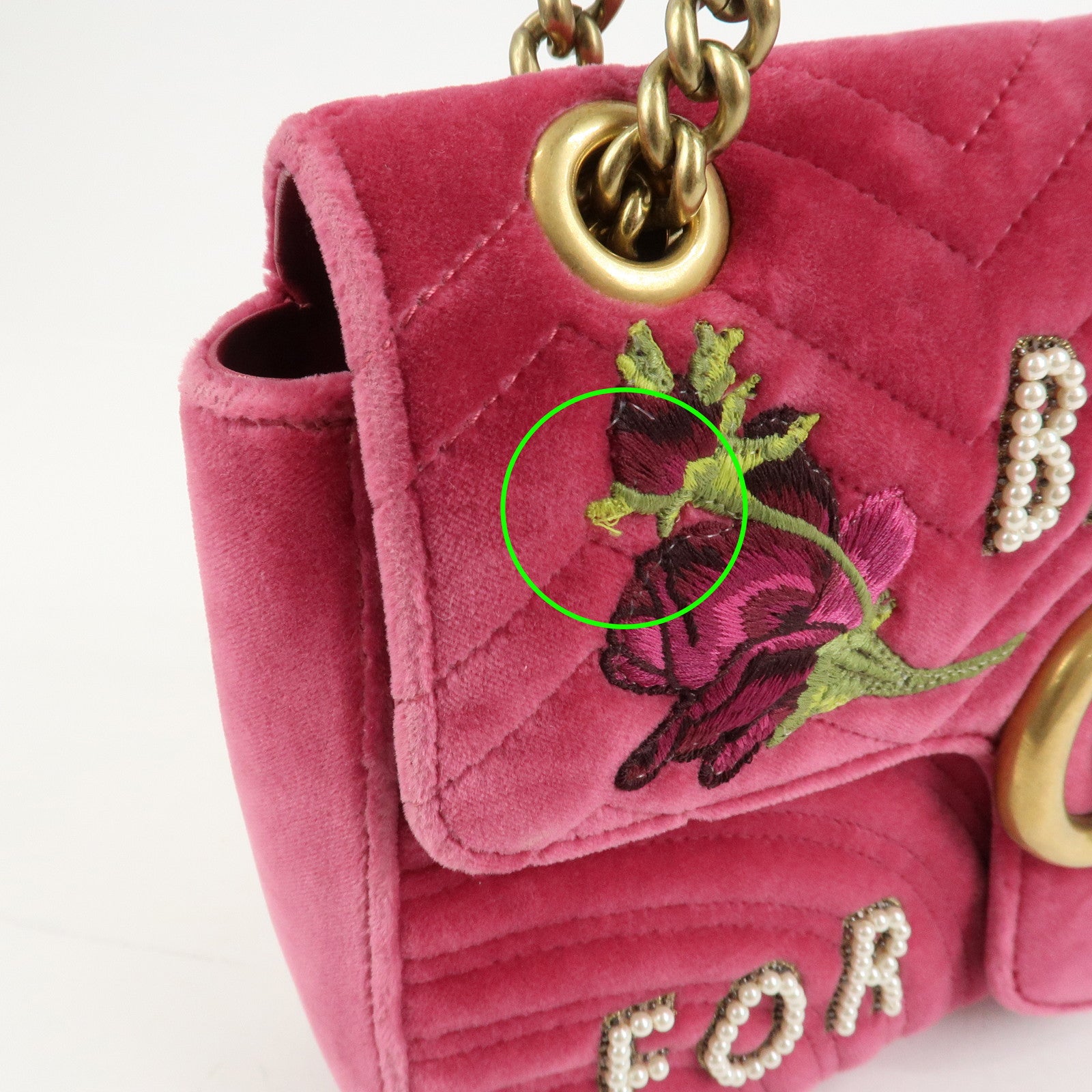 GUCCI GG Marmont Medium Velour Chain Shoulder Bag Pink 443496