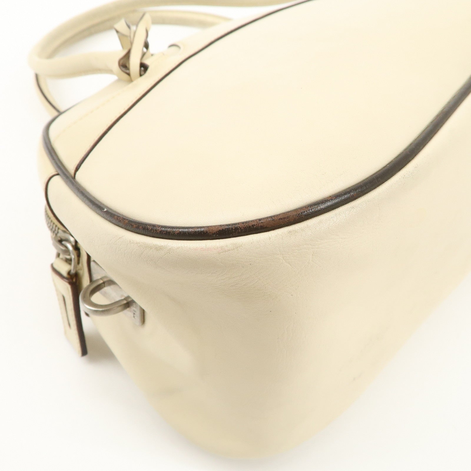 PRADA Leather Bowling Bag Boston Bag Shoulder Bag Ivory BL0049 Used