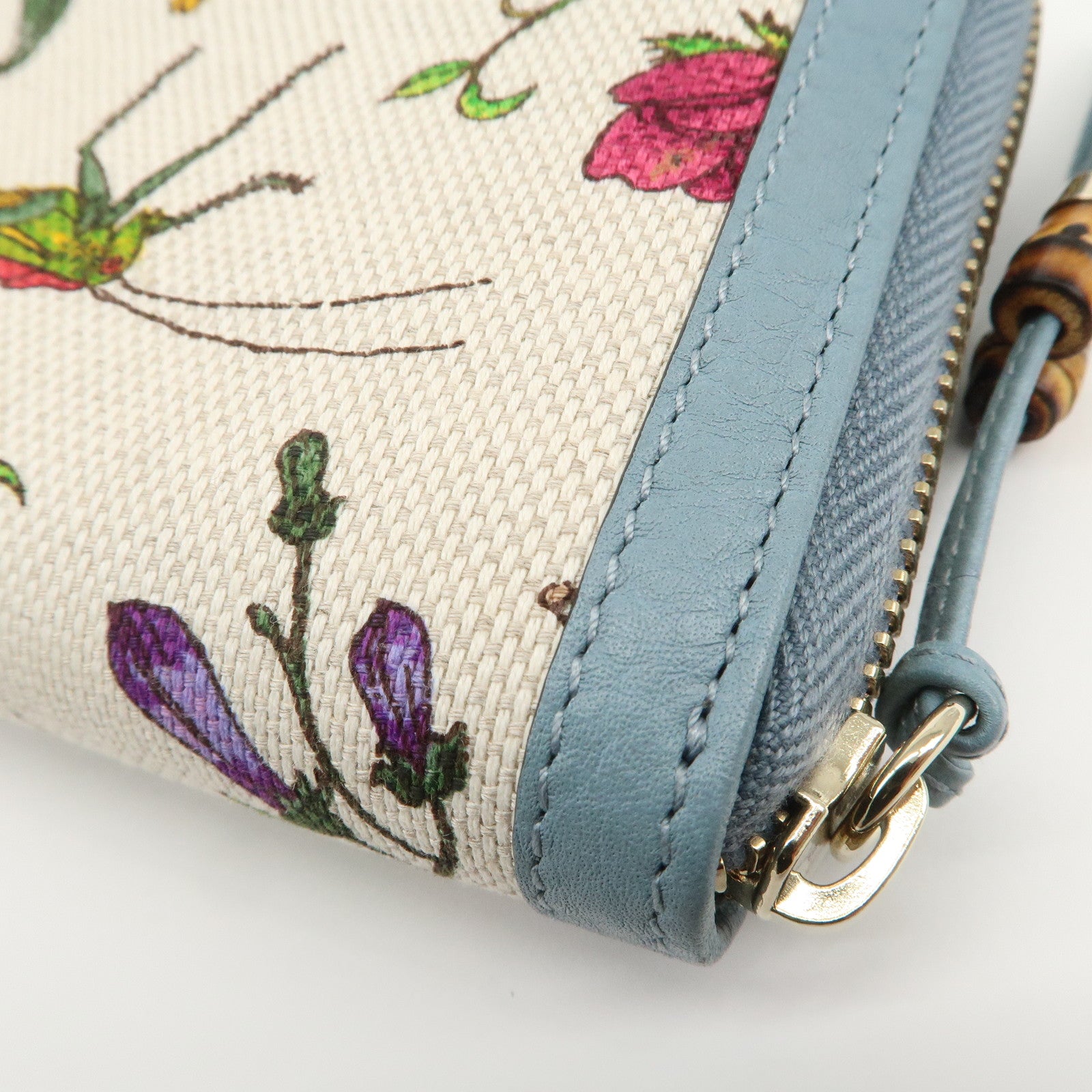 GUCCI Flora Bamboo Canvas Leather Round Zippy Long Wallet 356708