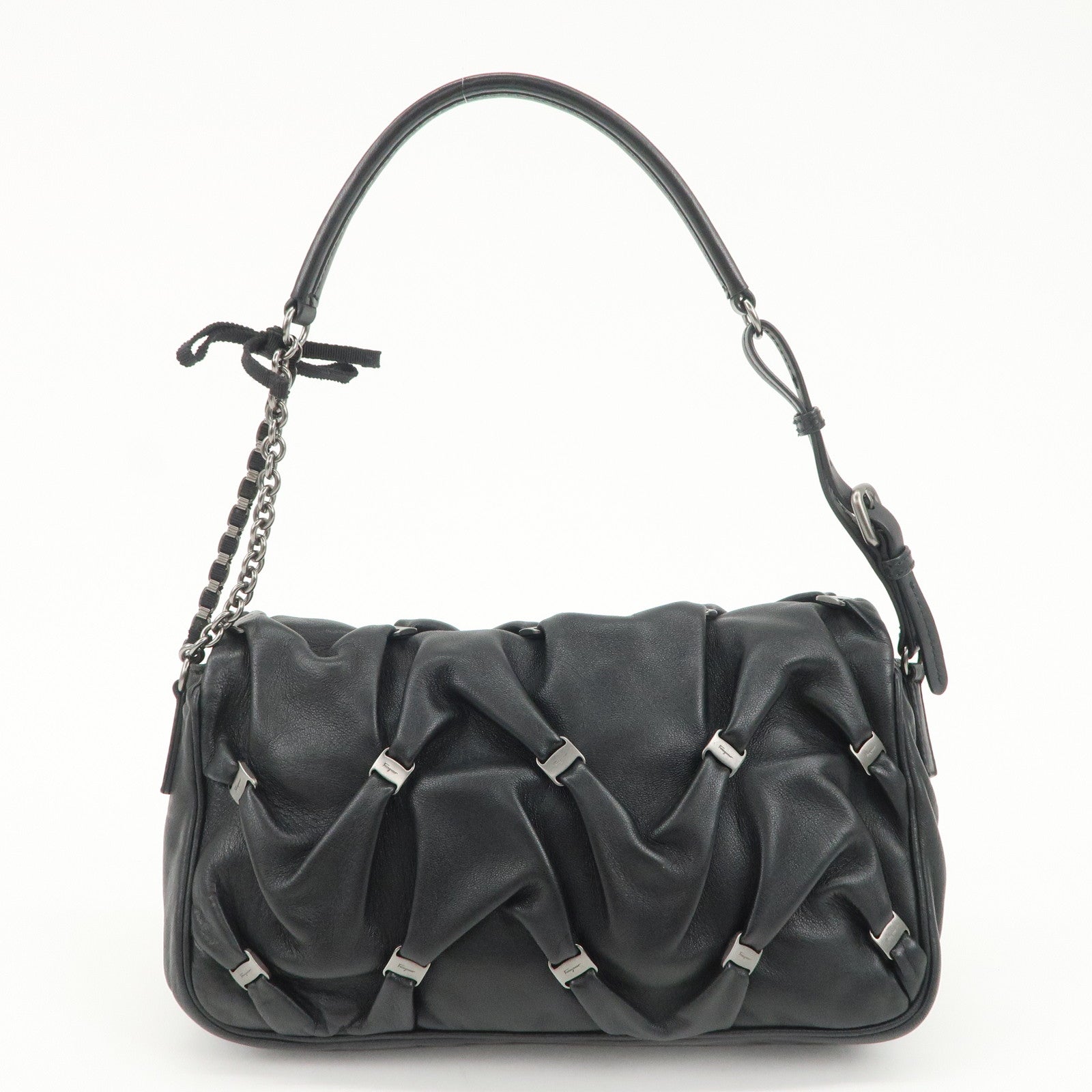Ferragamo Mini Vara Leather Shoulder Bag Hand Bag Black