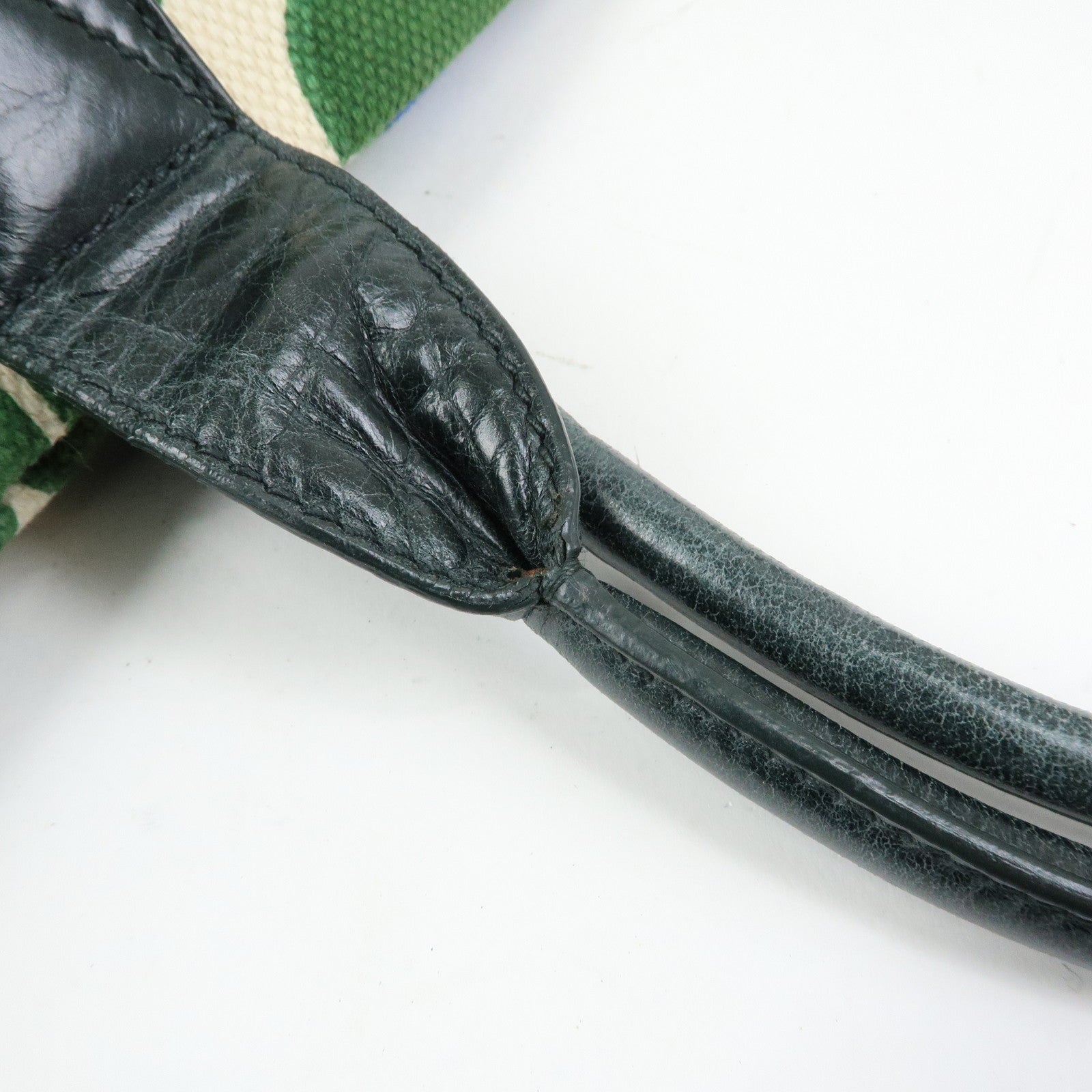 MIU MIU Canvas Leather Tote Bag Hand Bag Green Natural